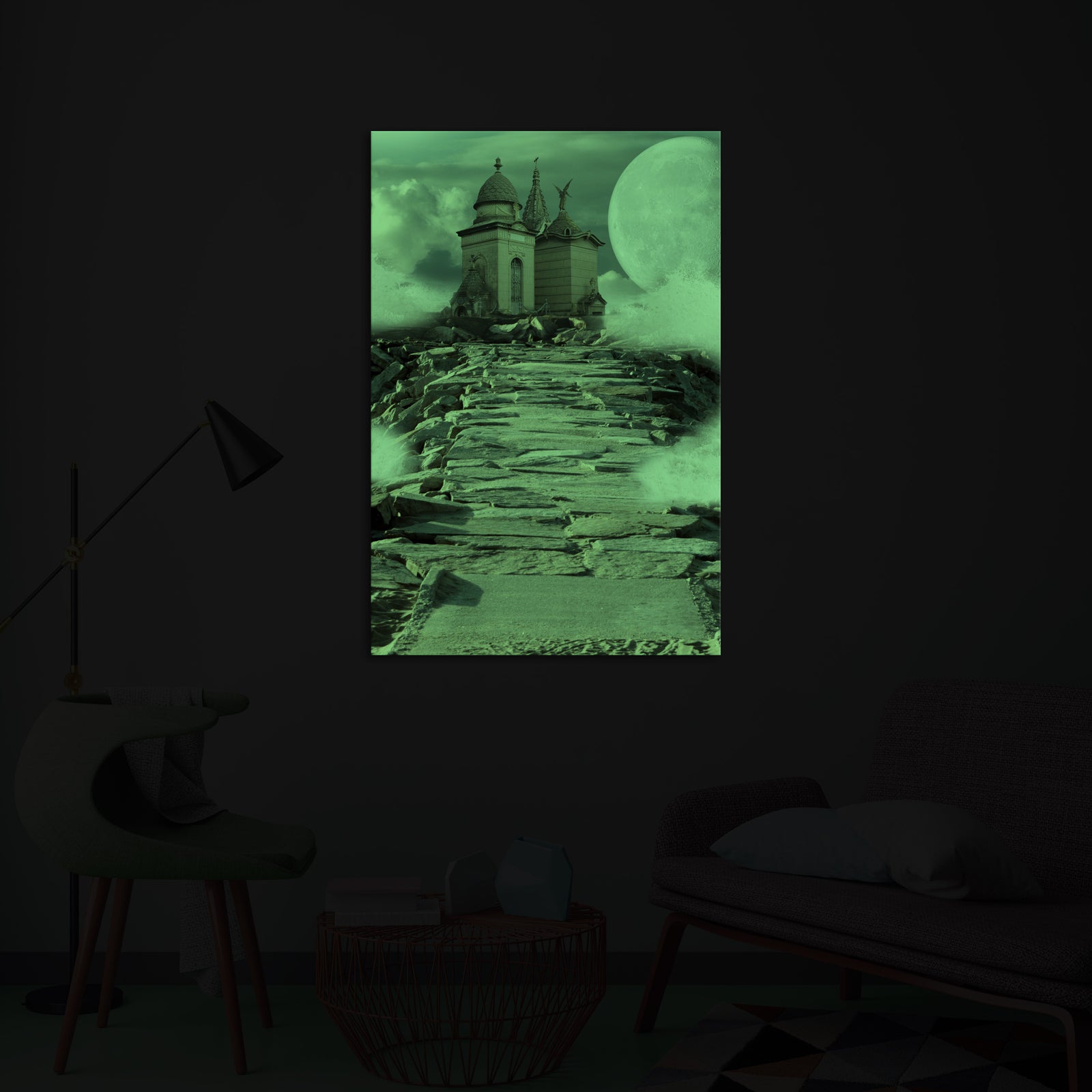Landscapes No. 058, glowing in a room at night