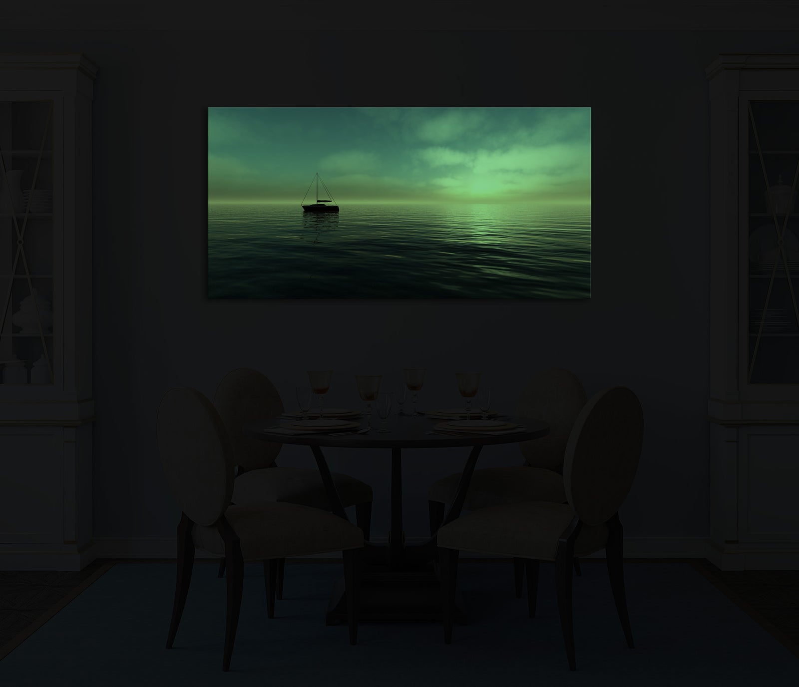 Landscapes No. 059, glowing in a room at night