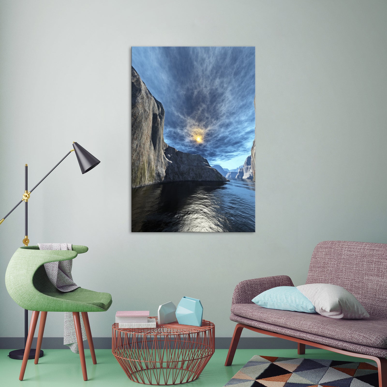 Landscapes No. 060, shown framed in a room by day