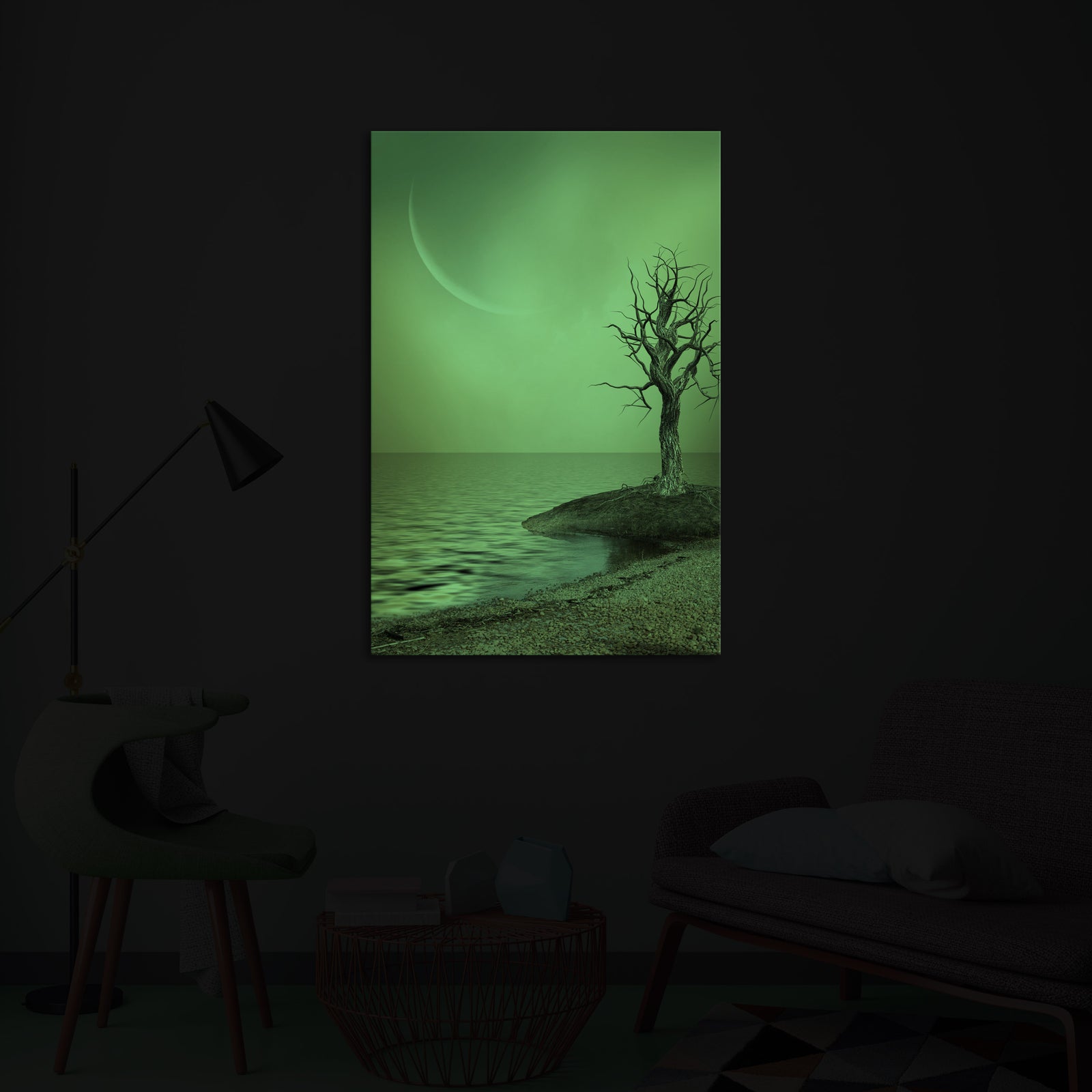 Landscapes No. 061, glowing in a room at night