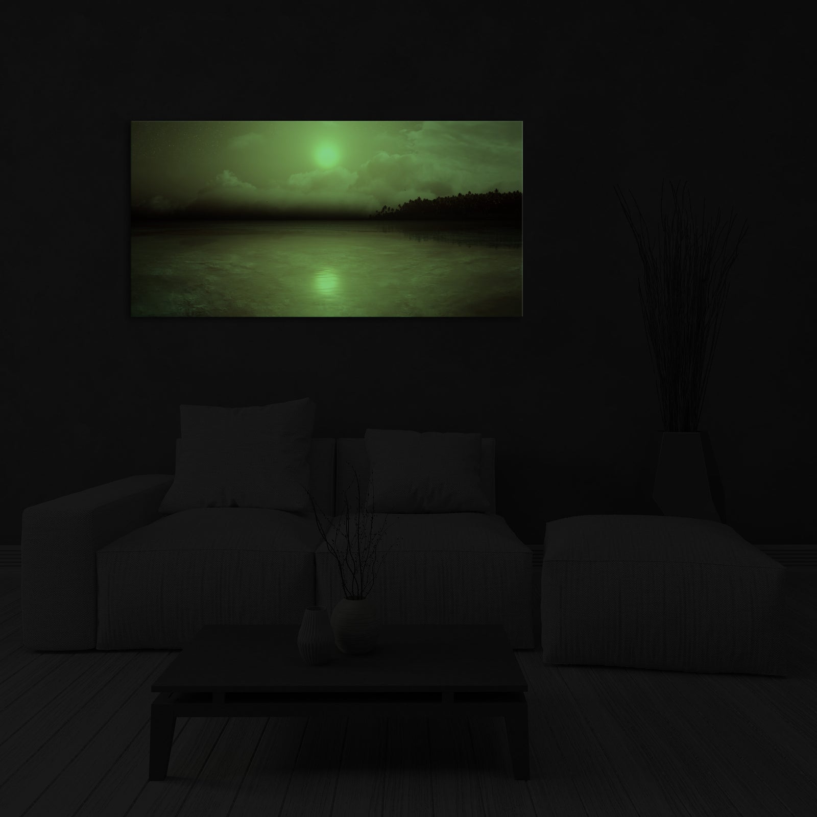 Landscapes No. 063, glowing in a room at night