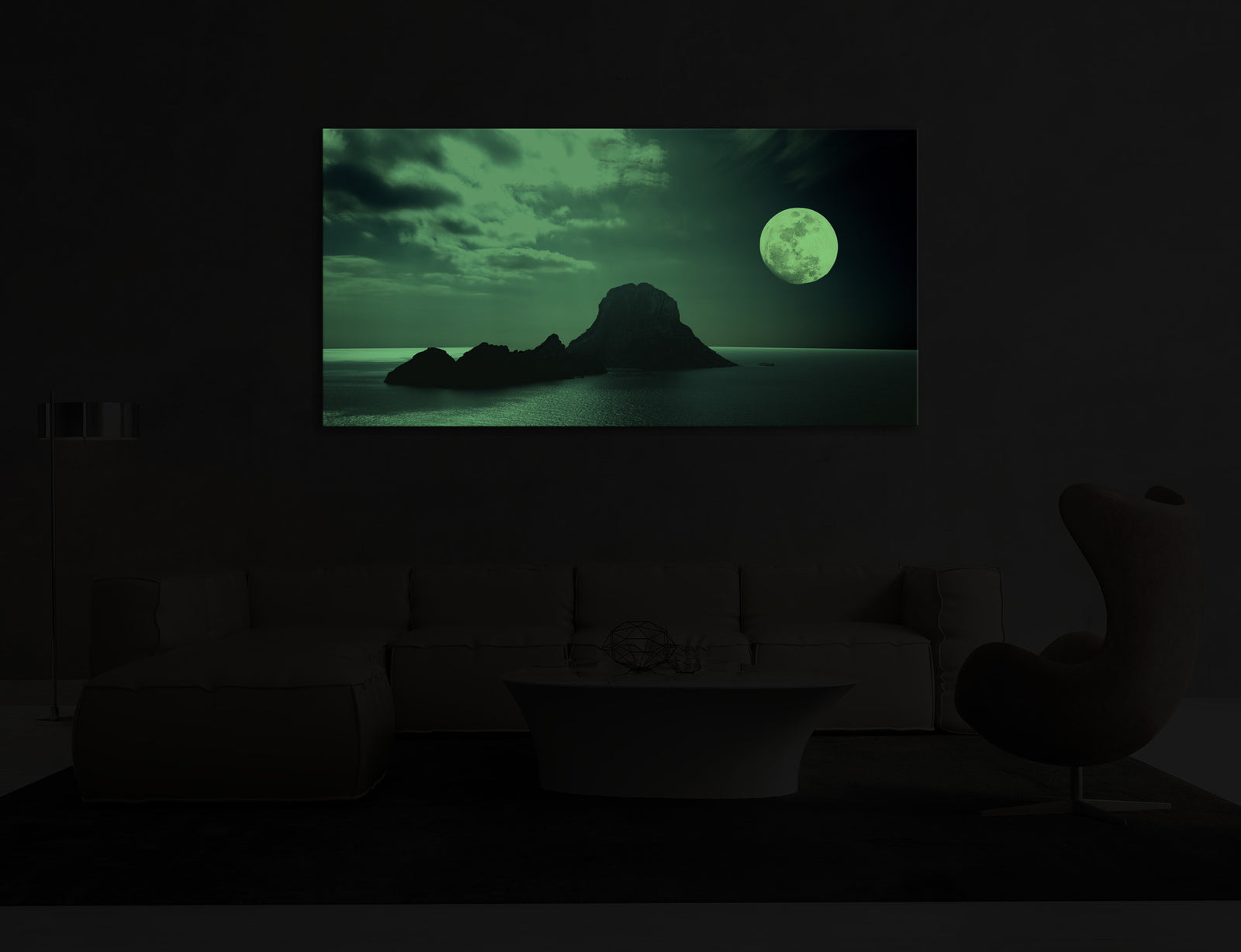 Landscapes No. 064, glowing in a room at night
