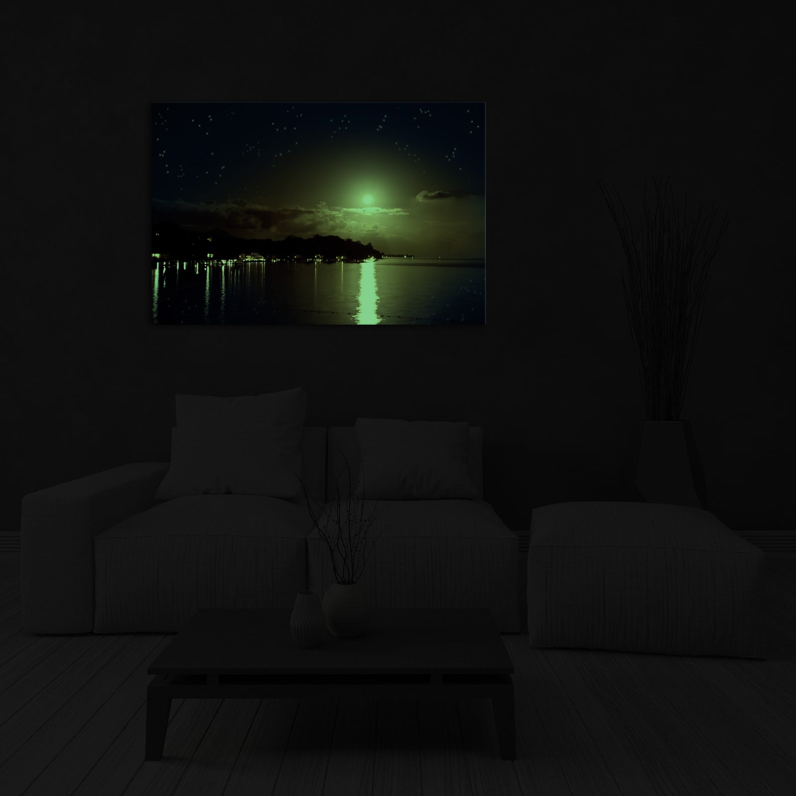 Landscapes No. 065, glowing in a room at night