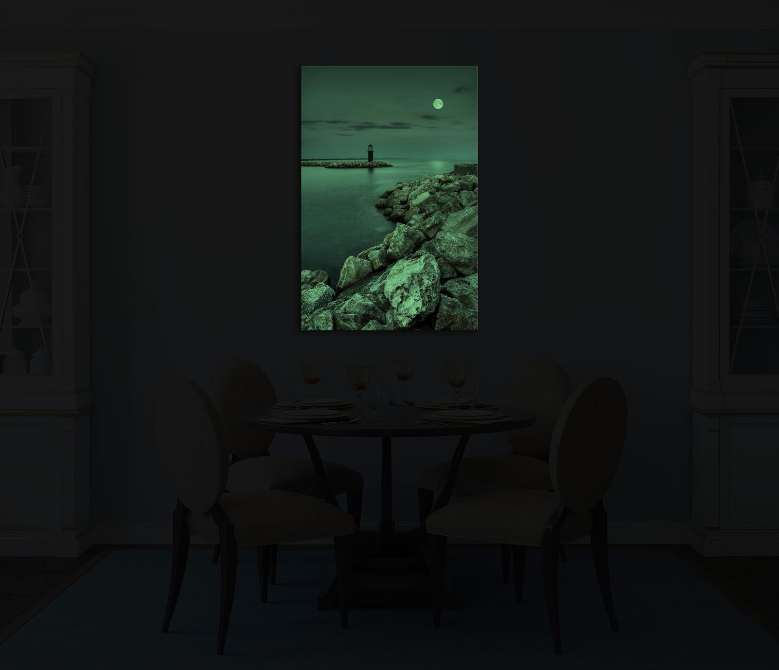 Landscapes No. 066, glowing in a room at night