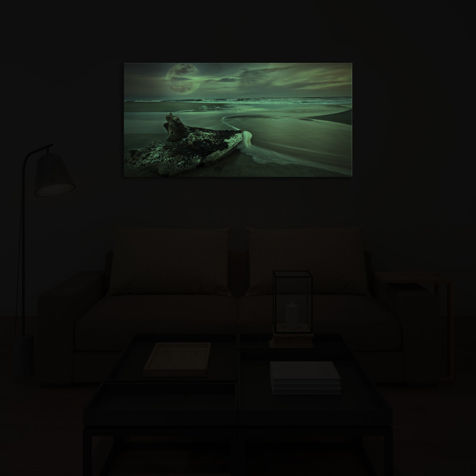 Landscapes No. 068, glowing in a room at night