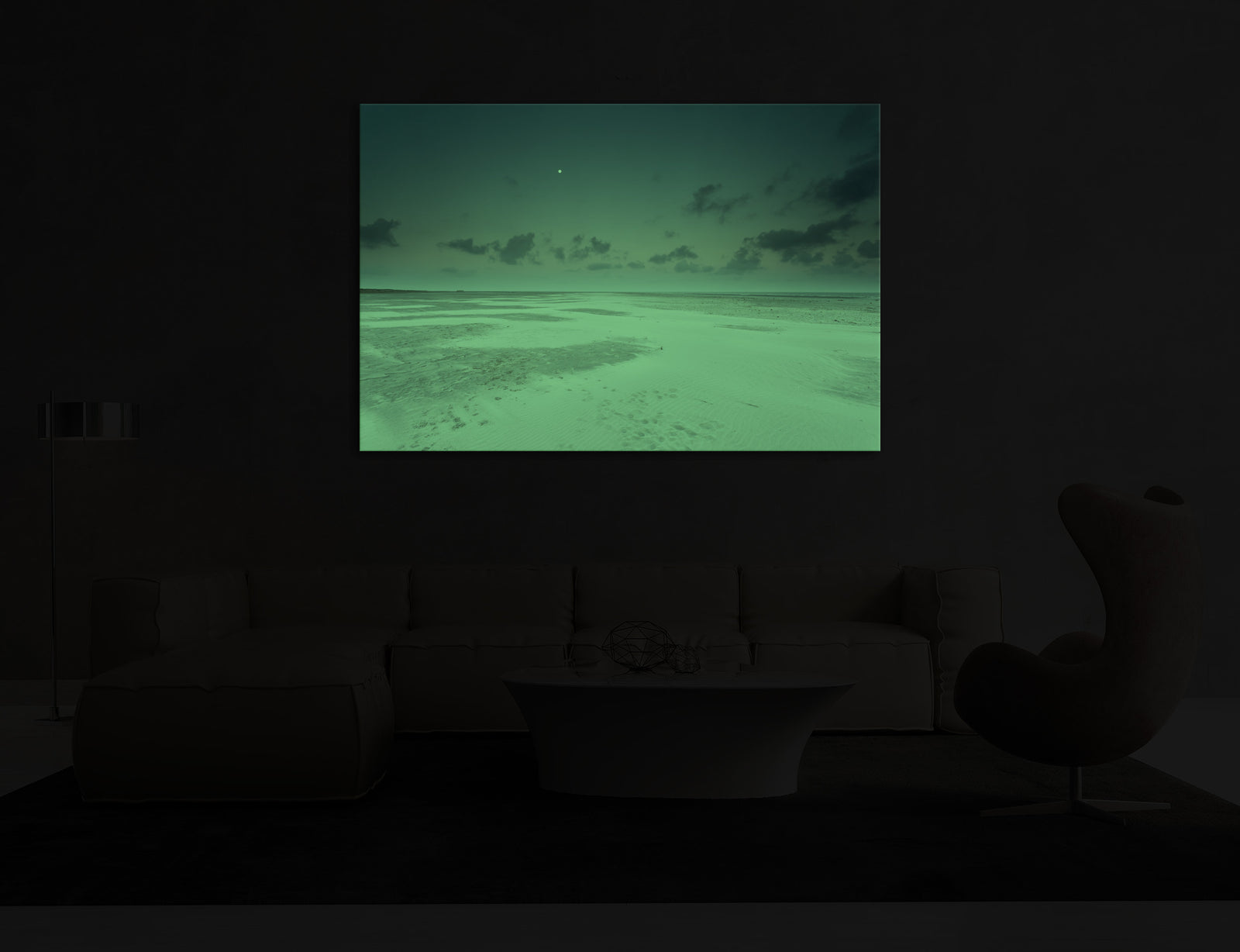 Landscapes No. 069, glowing in a room at night