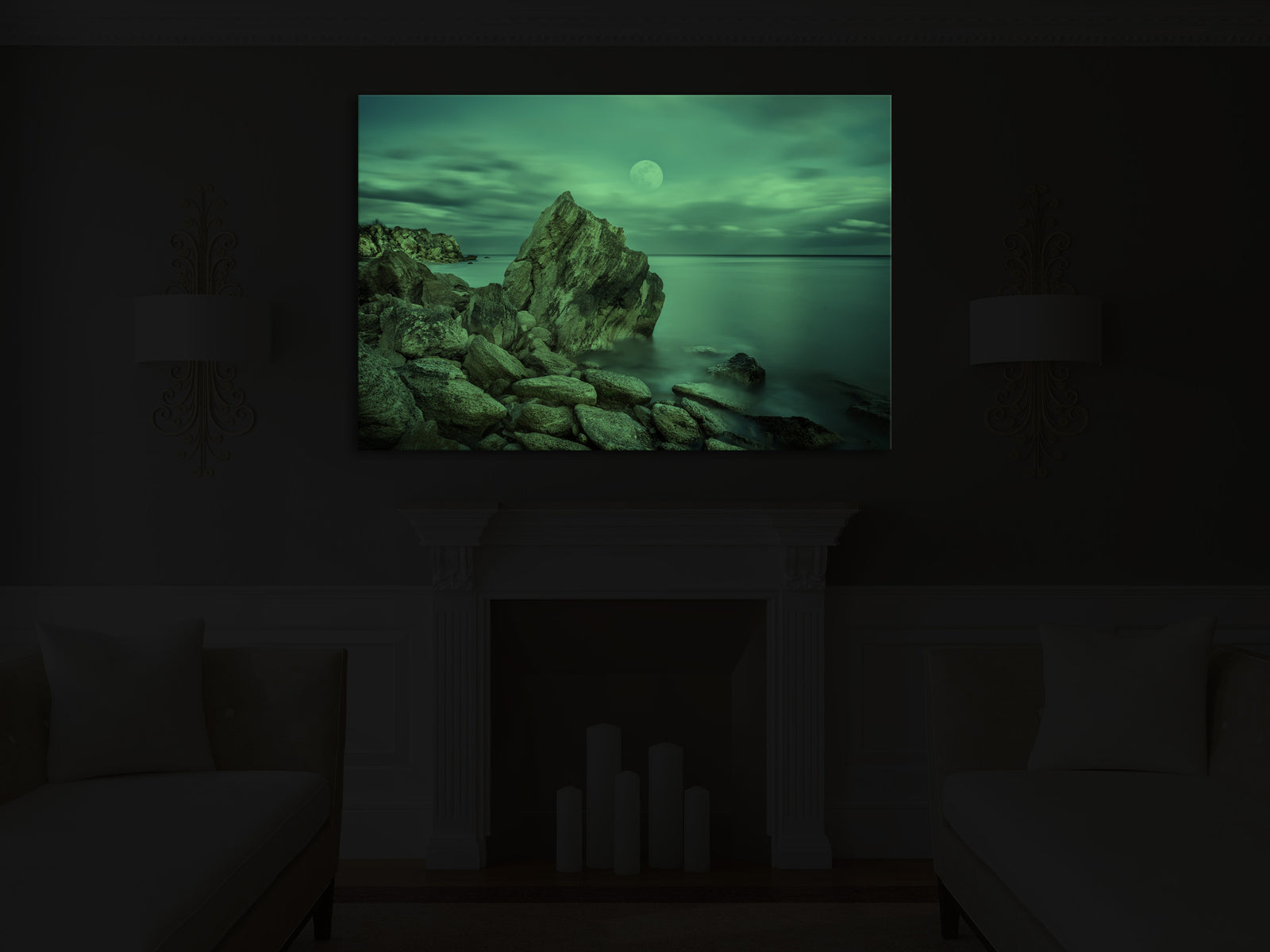 Landscapes No. 070, glowing in a room at night