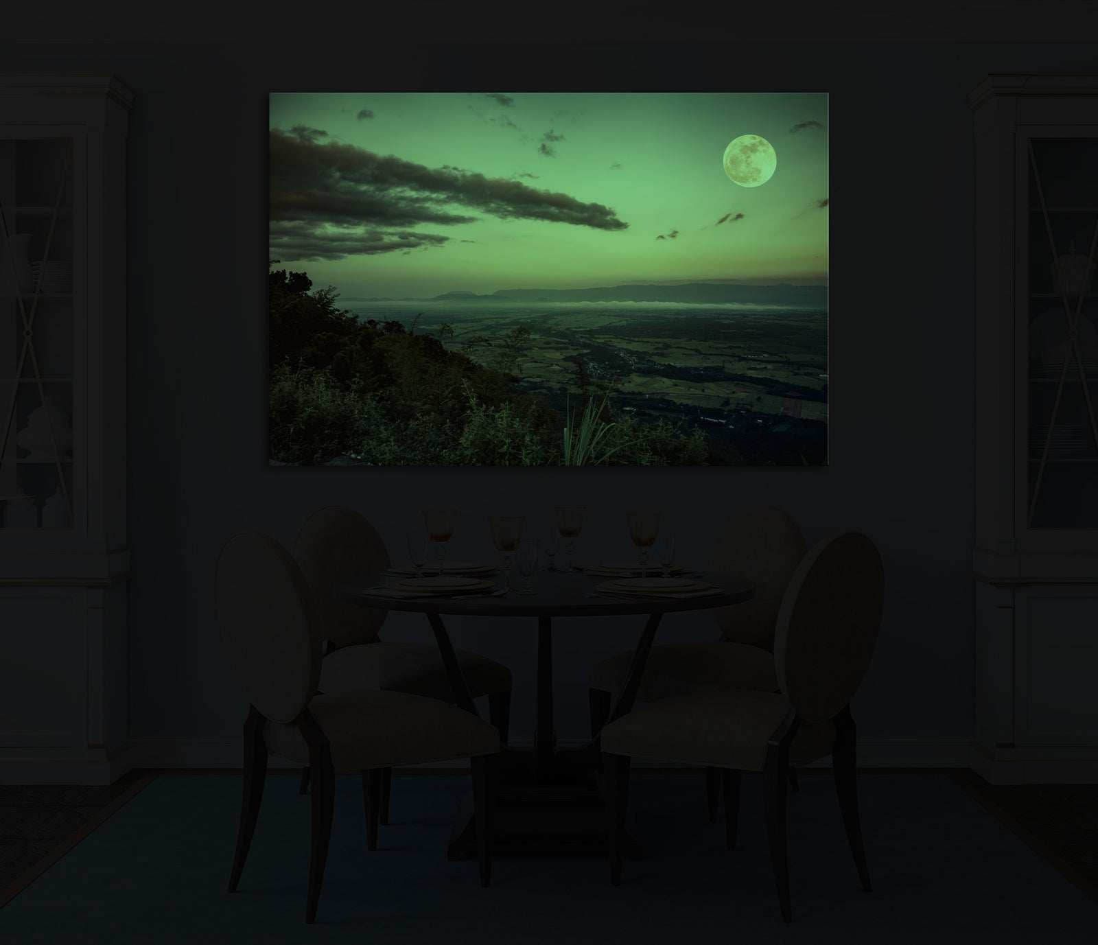 Landscapes No. 071, glowing in a room at night