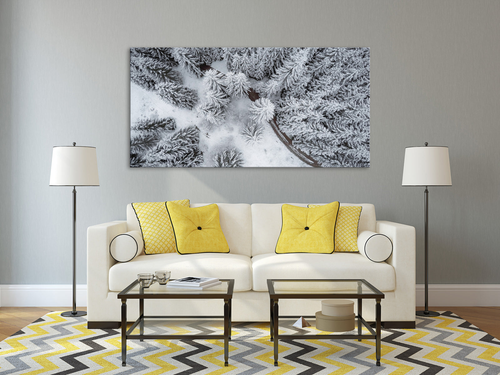 Landscapes No. 073, shown framed in a room by day