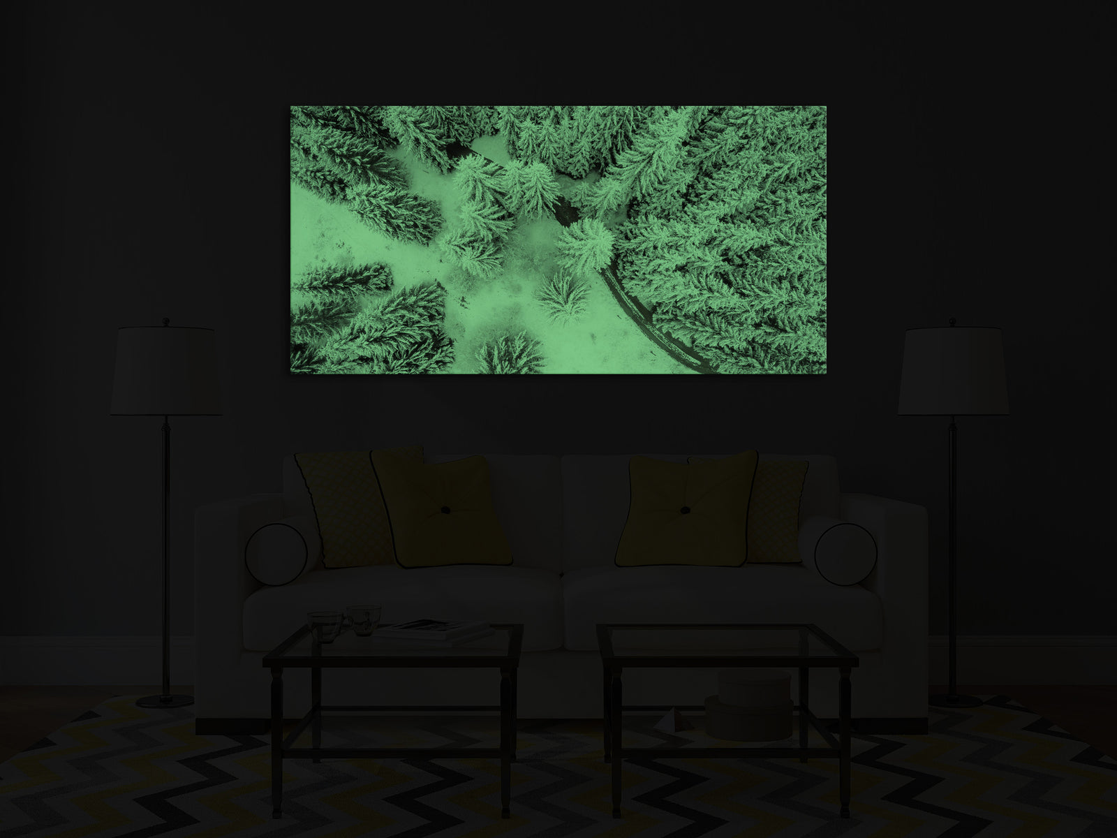 Landscapes No. 073, glowing in a room at night