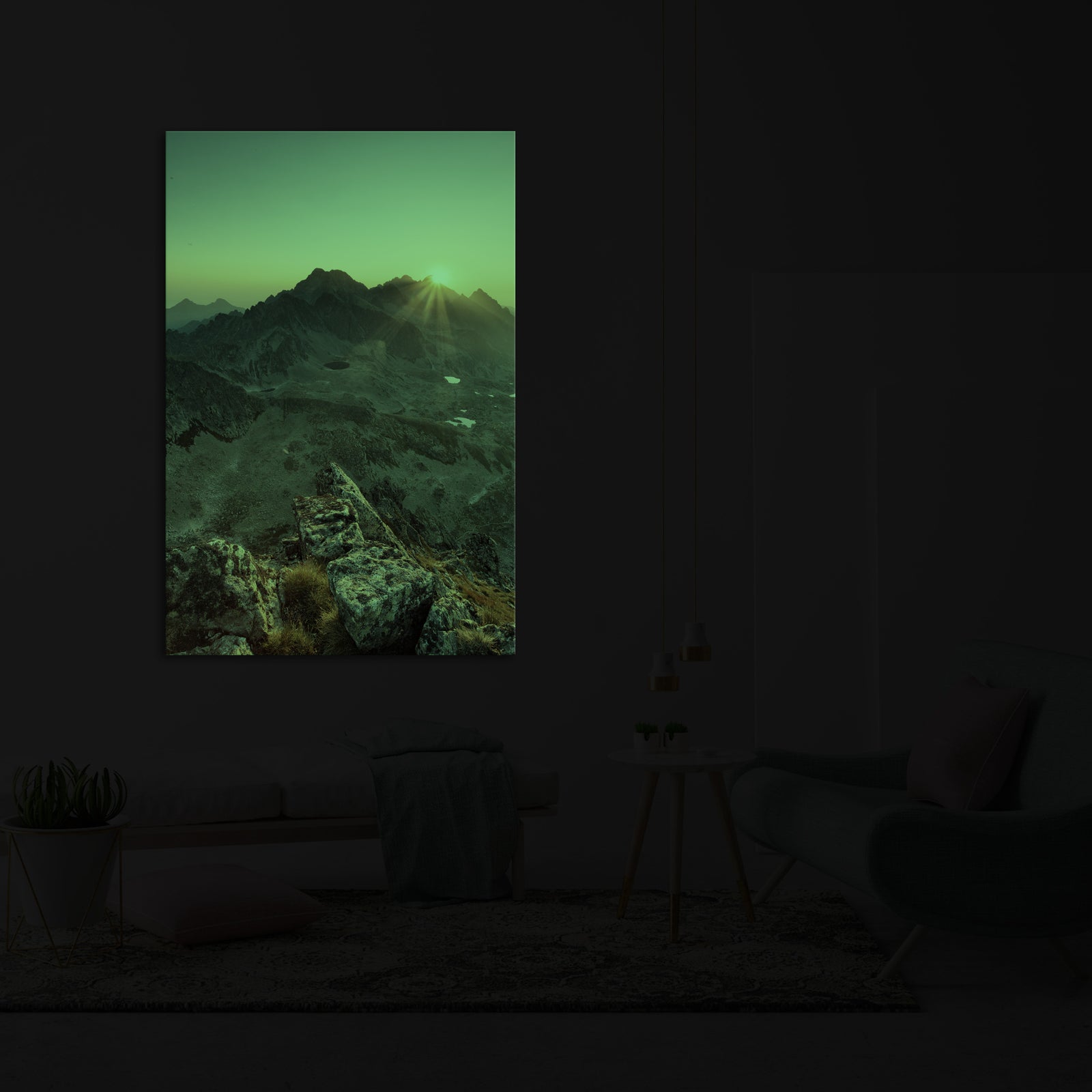 Landscapes No. 074, glowing in a room at night