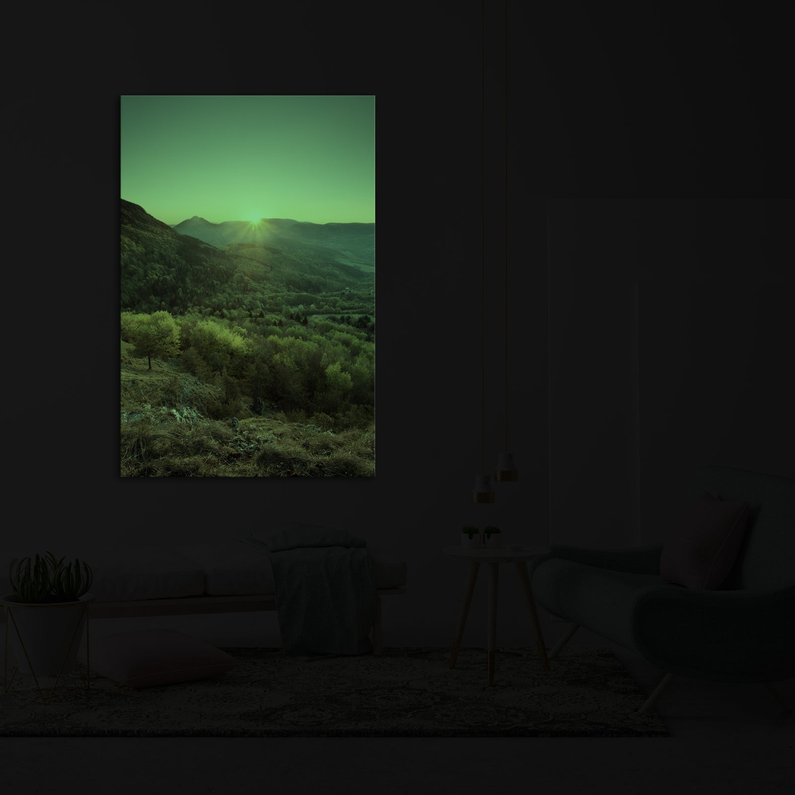 Landscapes No. 075, glowing in a room at night