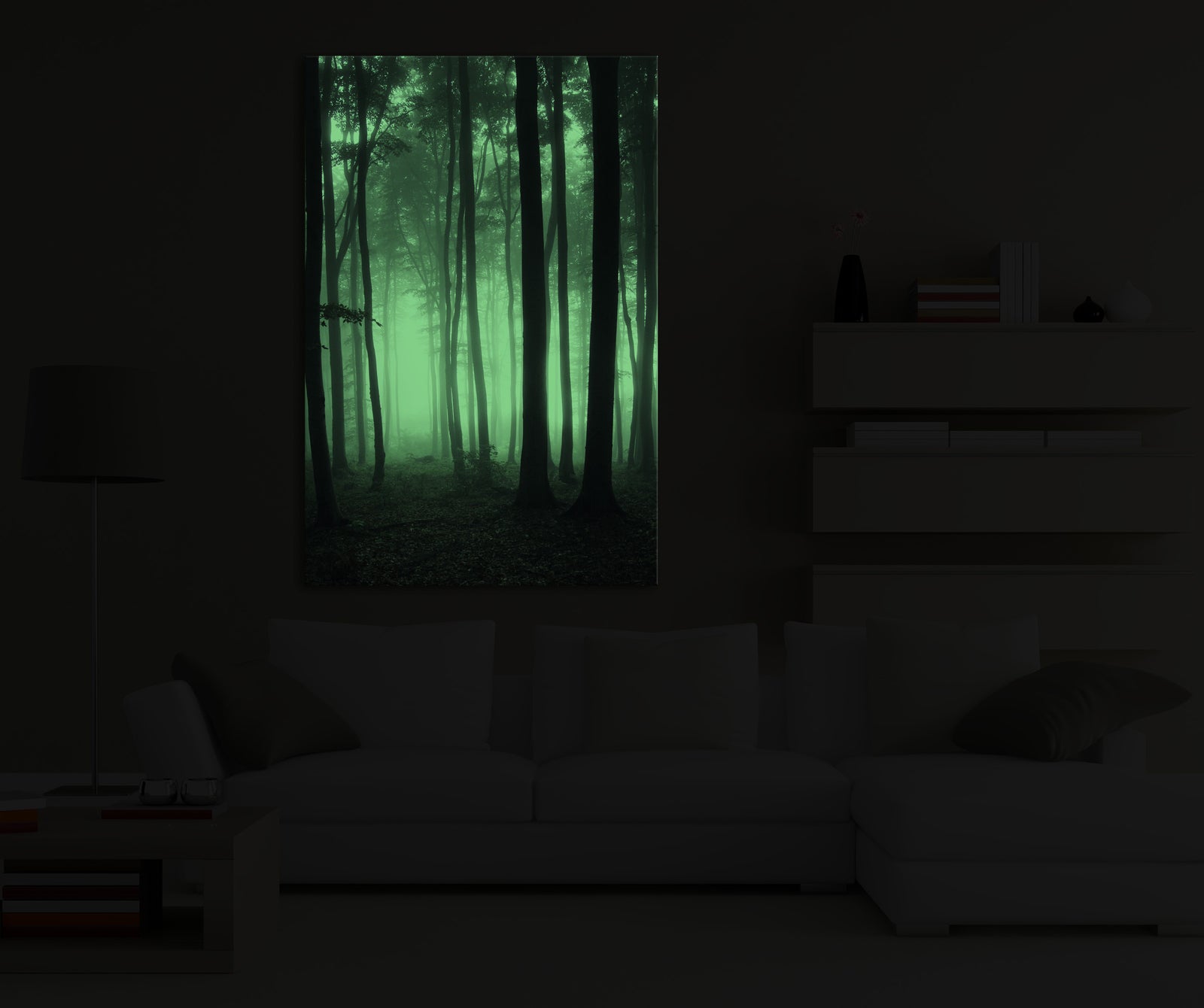 Landscapes No. 076, glowing in a room at night