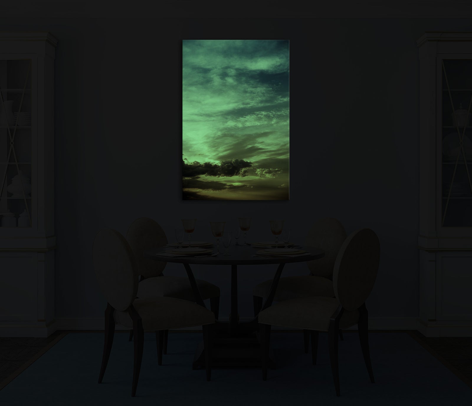 Landscapes No. 077, glowing in a room at night