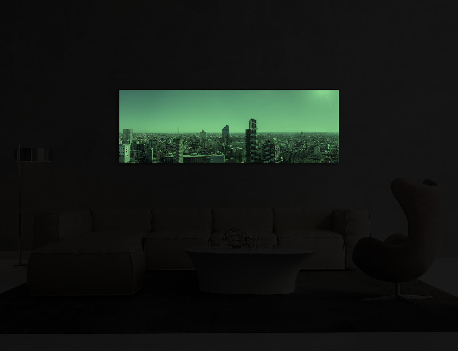 Landscapes No. 078, glowing in a room at night