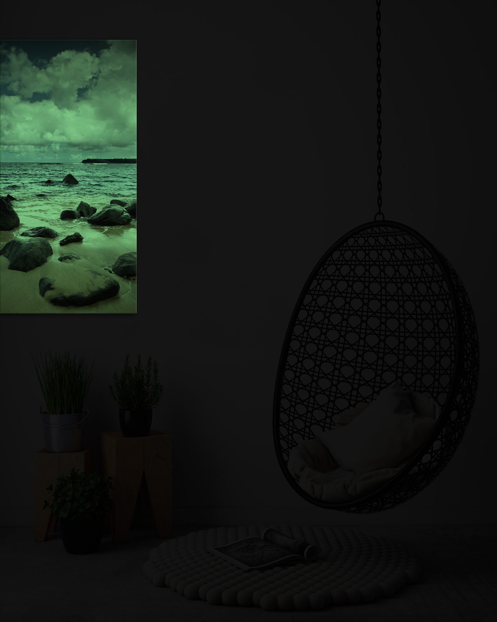 Landscapes No. 079, glowing in a room at night