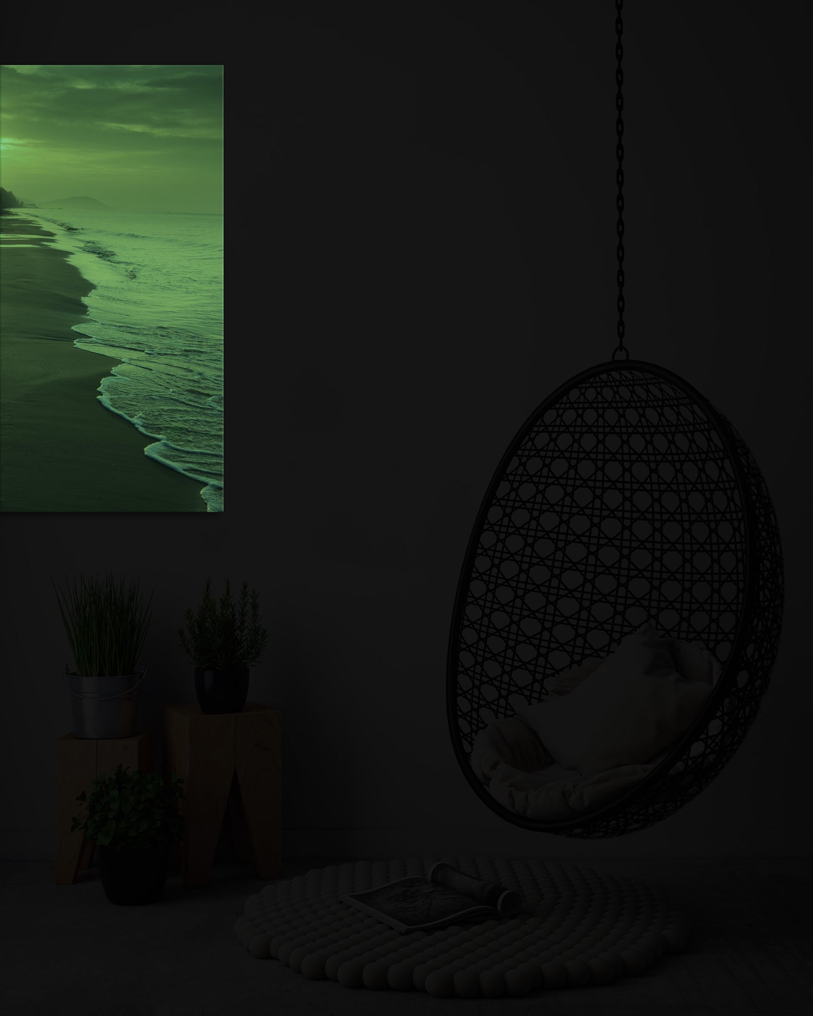 Landscapes No. 080, glowing in a room at night