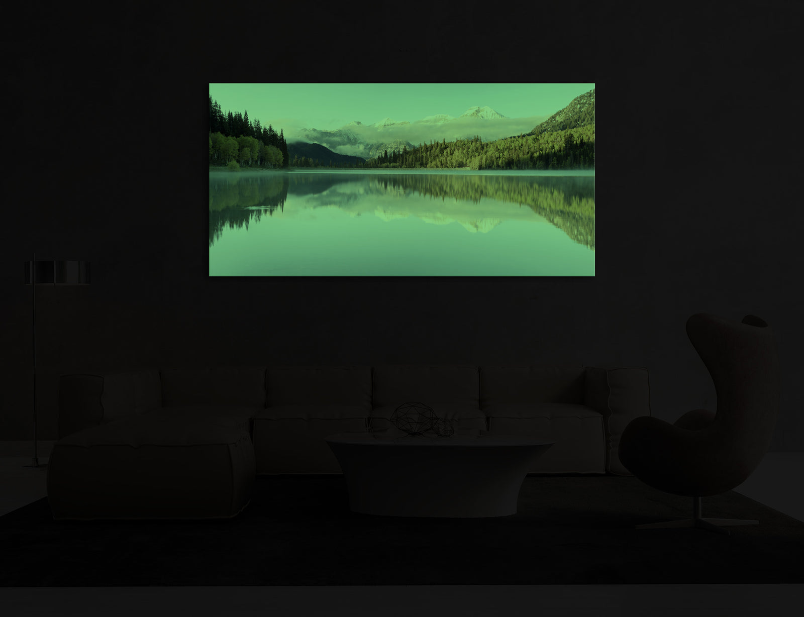 Landscapes No. 081, glowing in a room at night