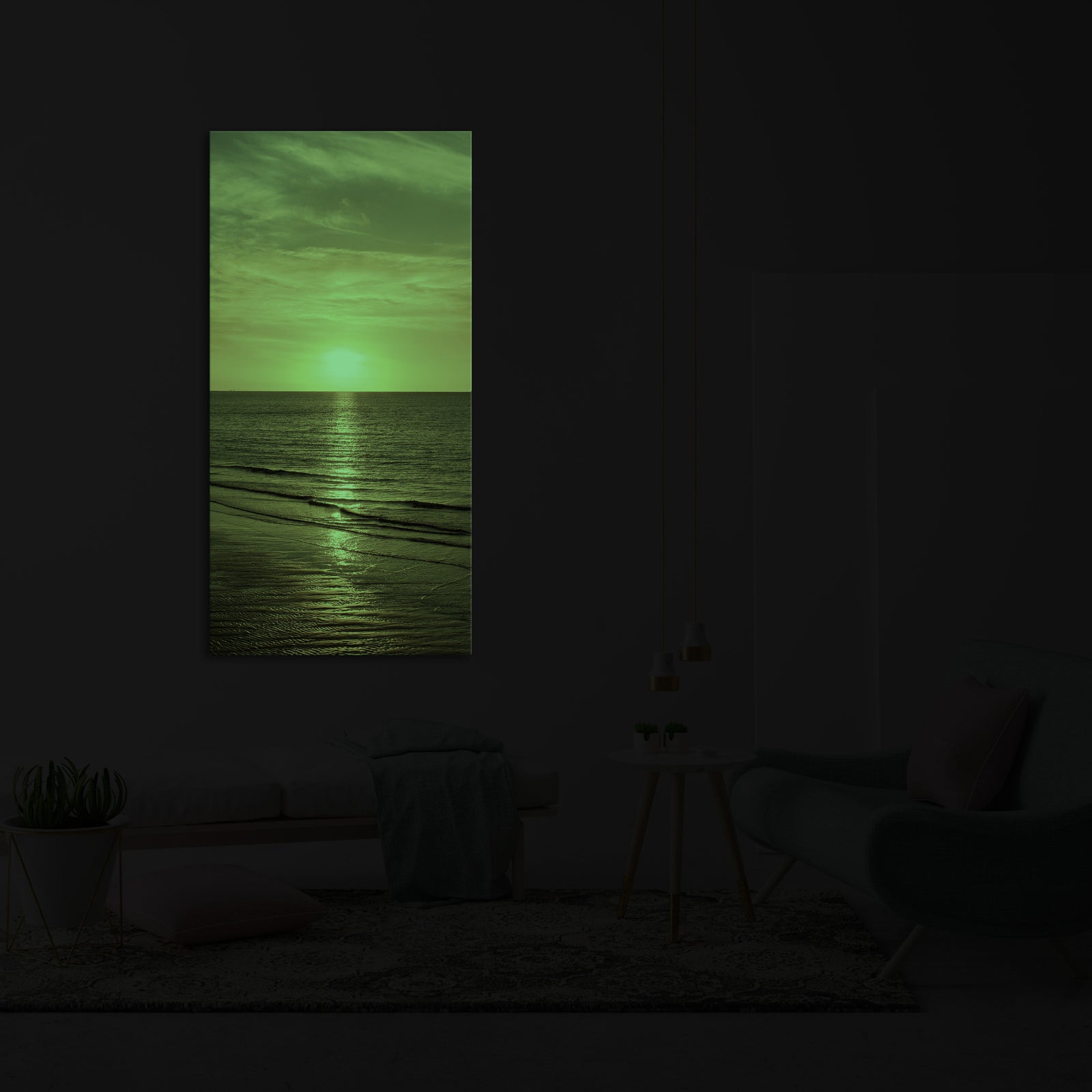 Landscapes No. 083, glowing in a room at night