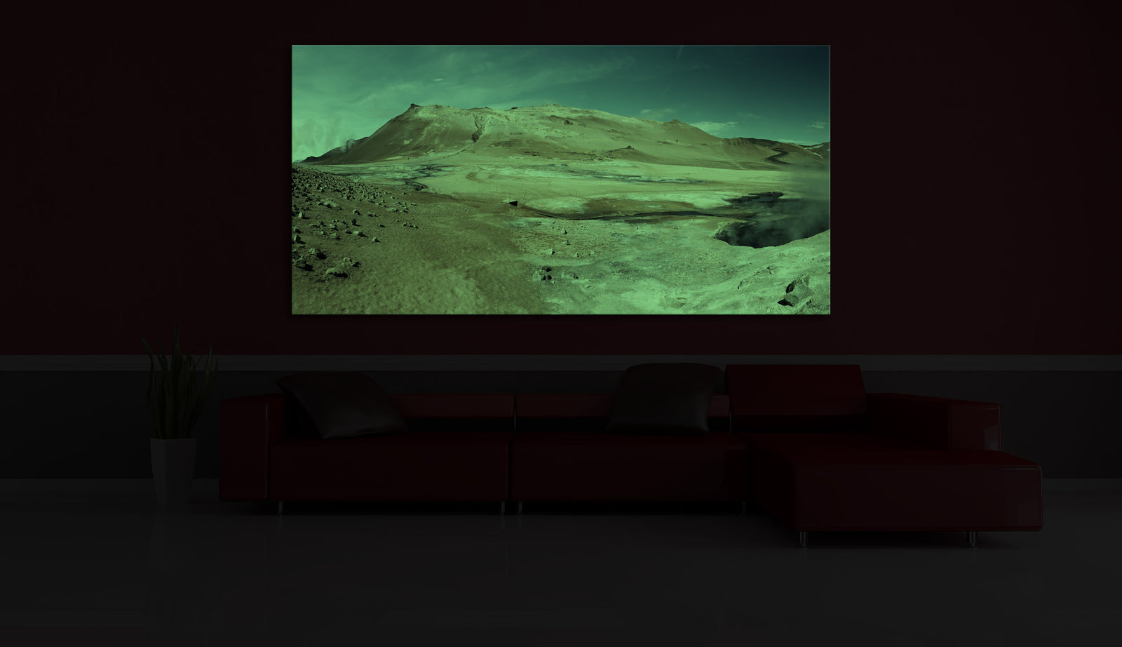 Landscapes No. 085, glowing in a room at night
