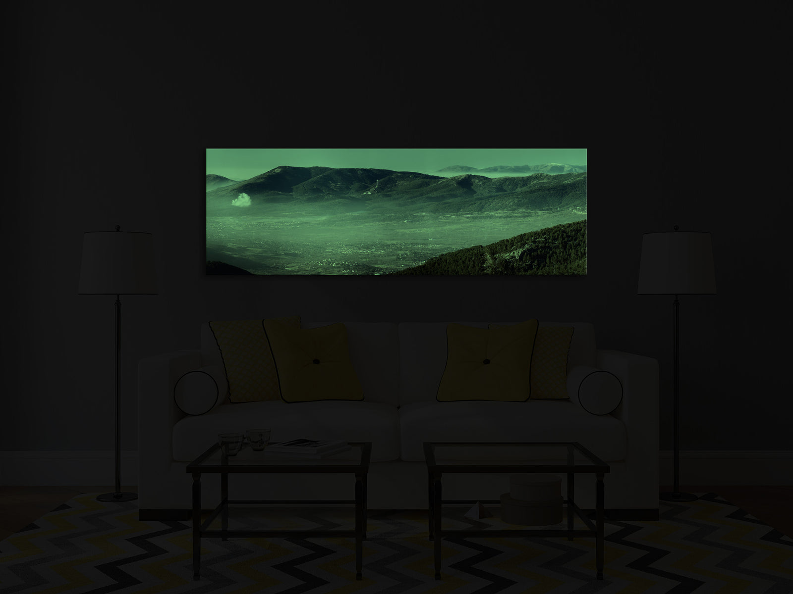 Landscapes No. 088, glowing in a room at night