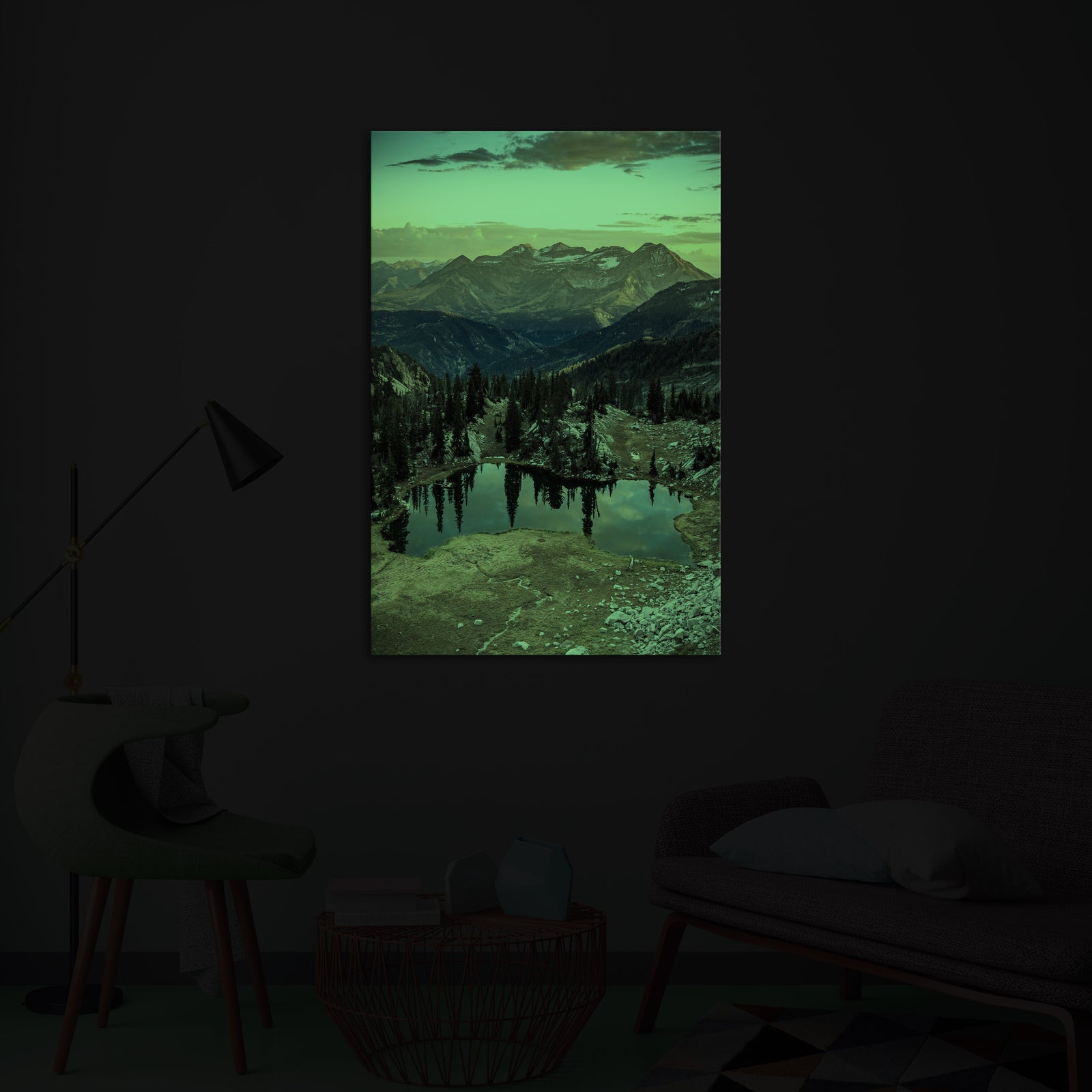 Landscapes No. 089, glowing in a room at night