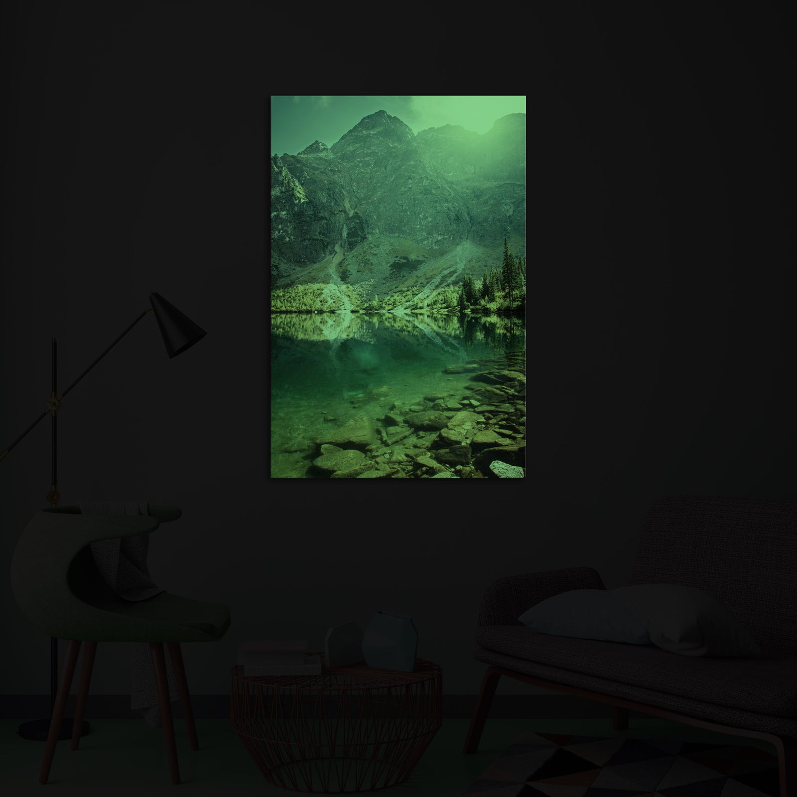 Landscapes No. 090, glowing in a room at night