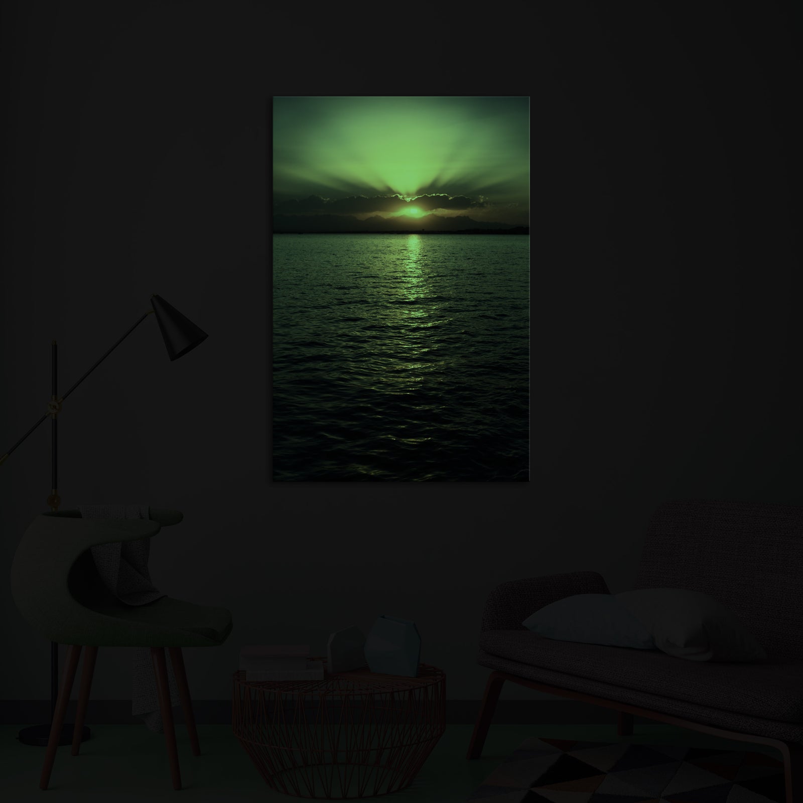 Landscapes No. 091, glowing in a room at night