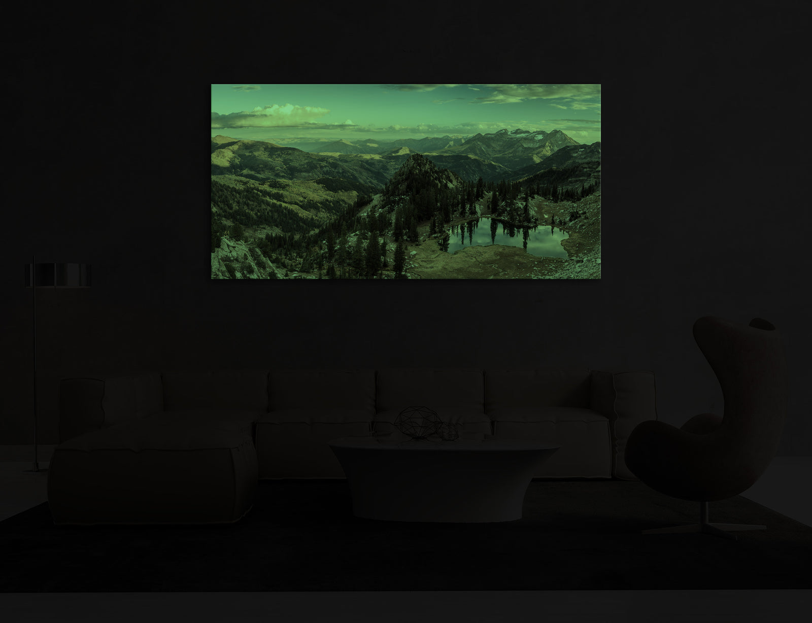 Landscapes No. 092, glowing in a room at night