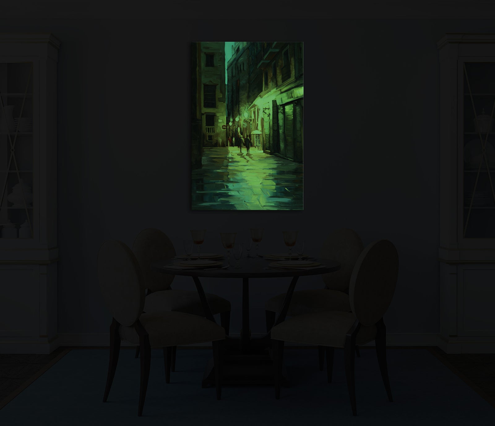 Landscapes No. 095, glowing in a room at night