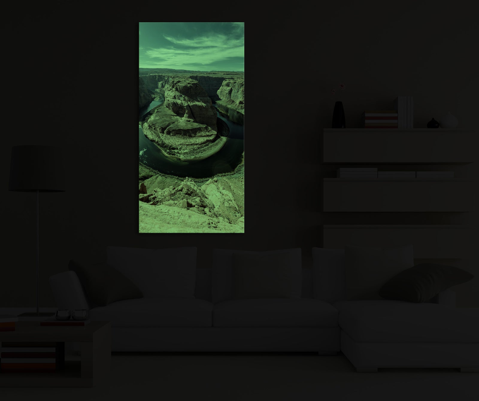 Landscapes No. 098, glowing in a room at night
