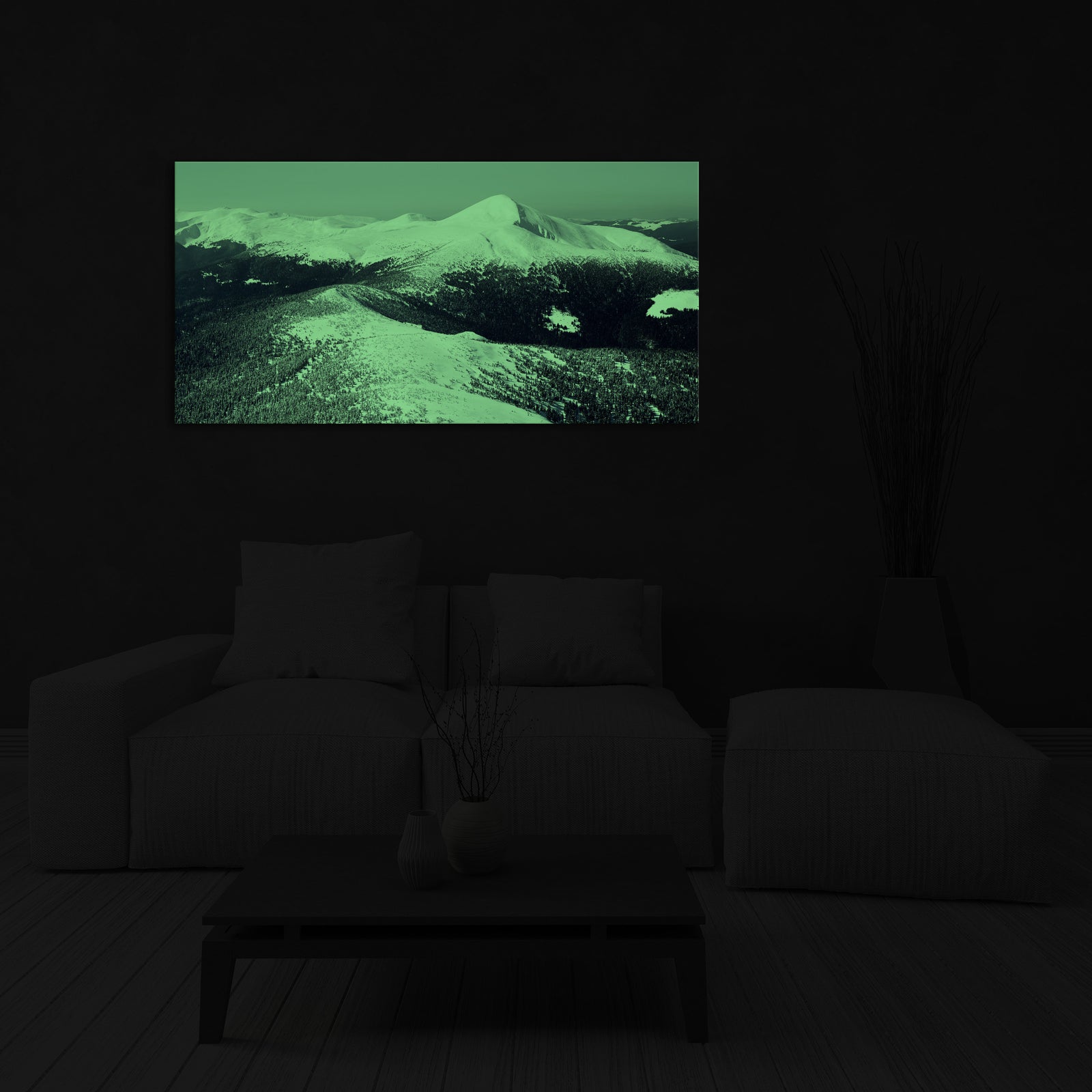 Landscapes No. 099, glowing in a room at night