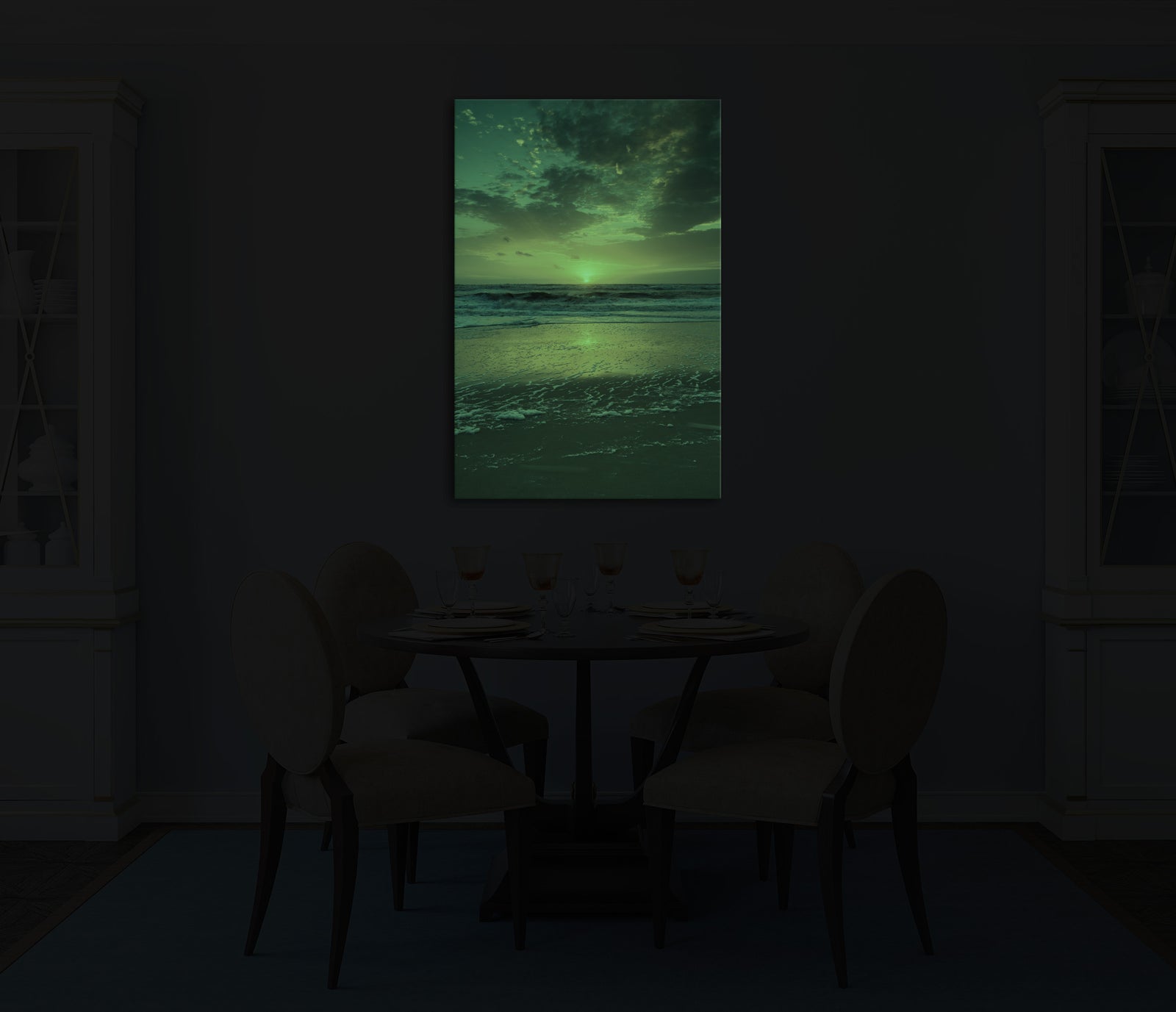 Landscapes No. 102, glowing in a room at night