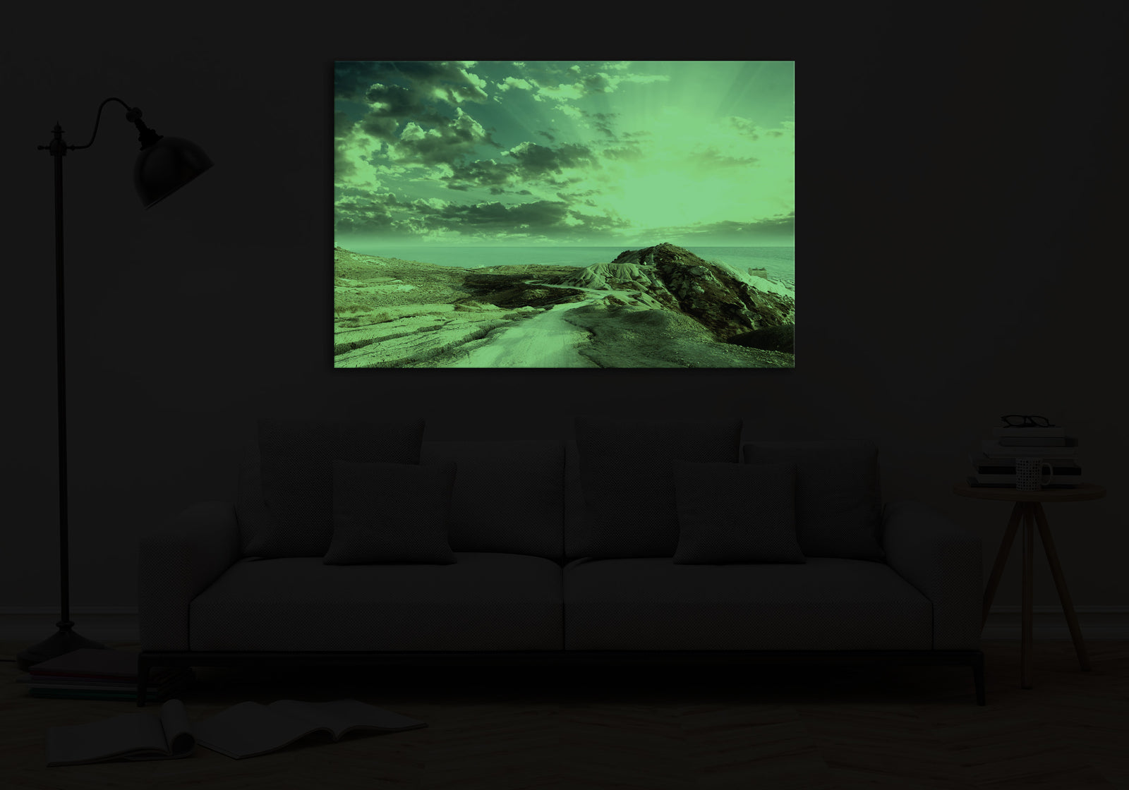 Landscapes No. 103, glowing in a room at night