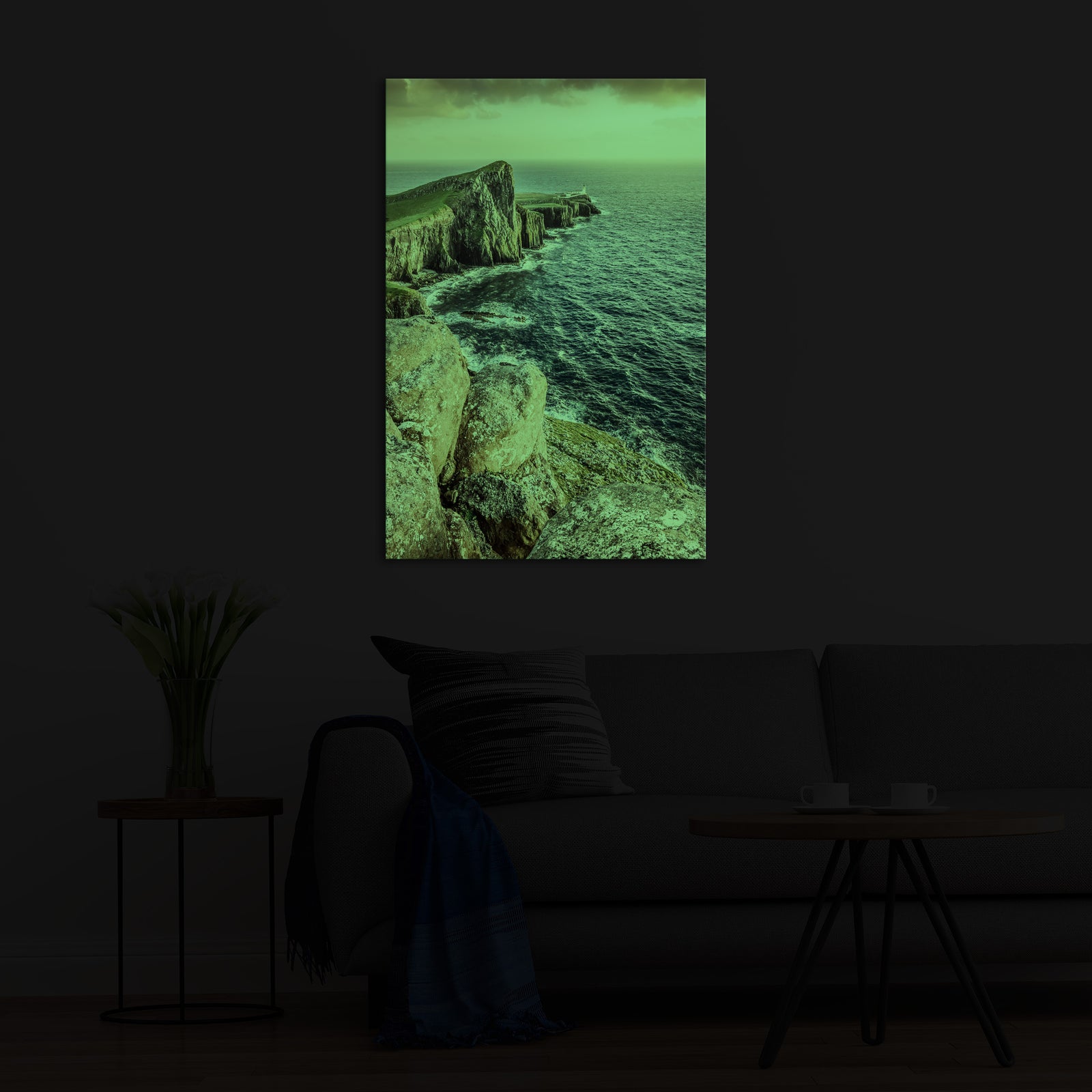 Landscapes No. 104, glowing in a room at night