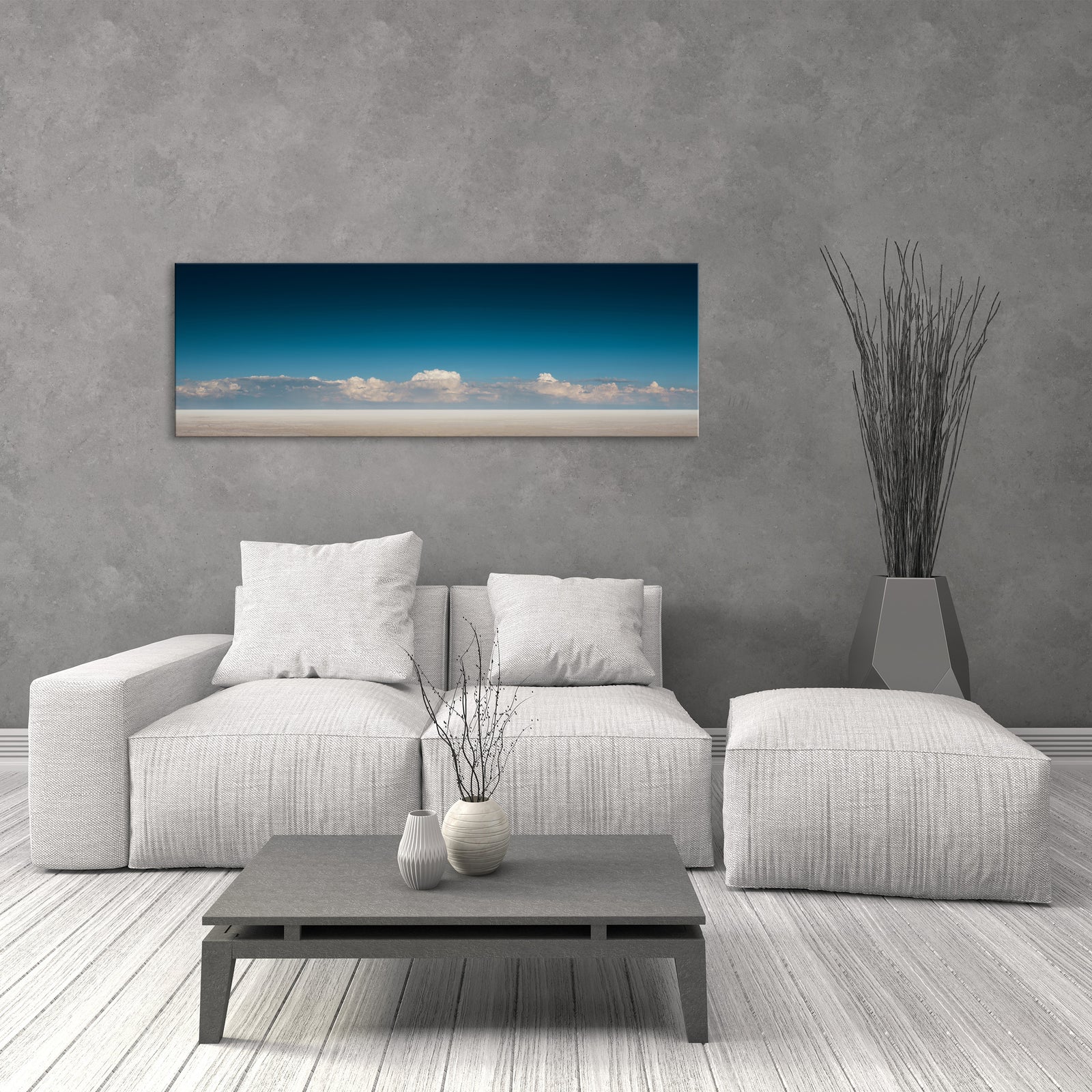 Landscapes No. 105, shown framed in a room by day