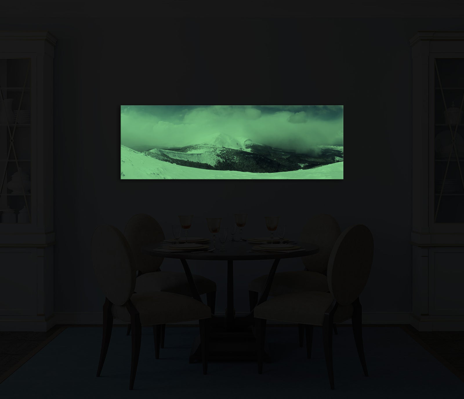 Landscapes No. 106, glowing in a room at night