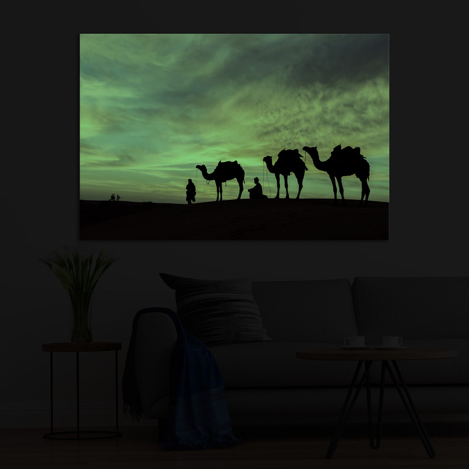 Landscapes No. 108, glowing in a room at night