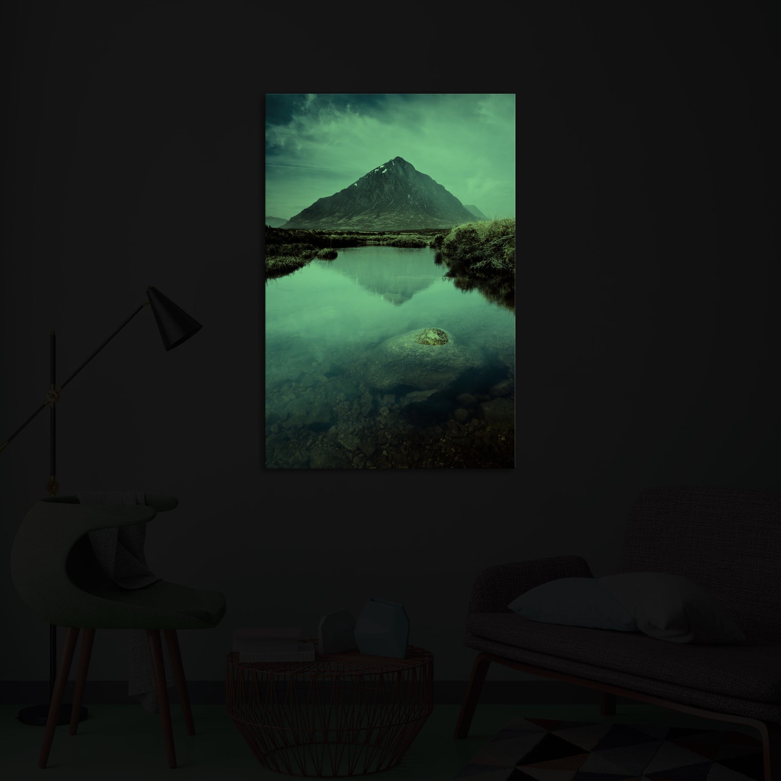 Landscapes No. 110, glowing in a room at night