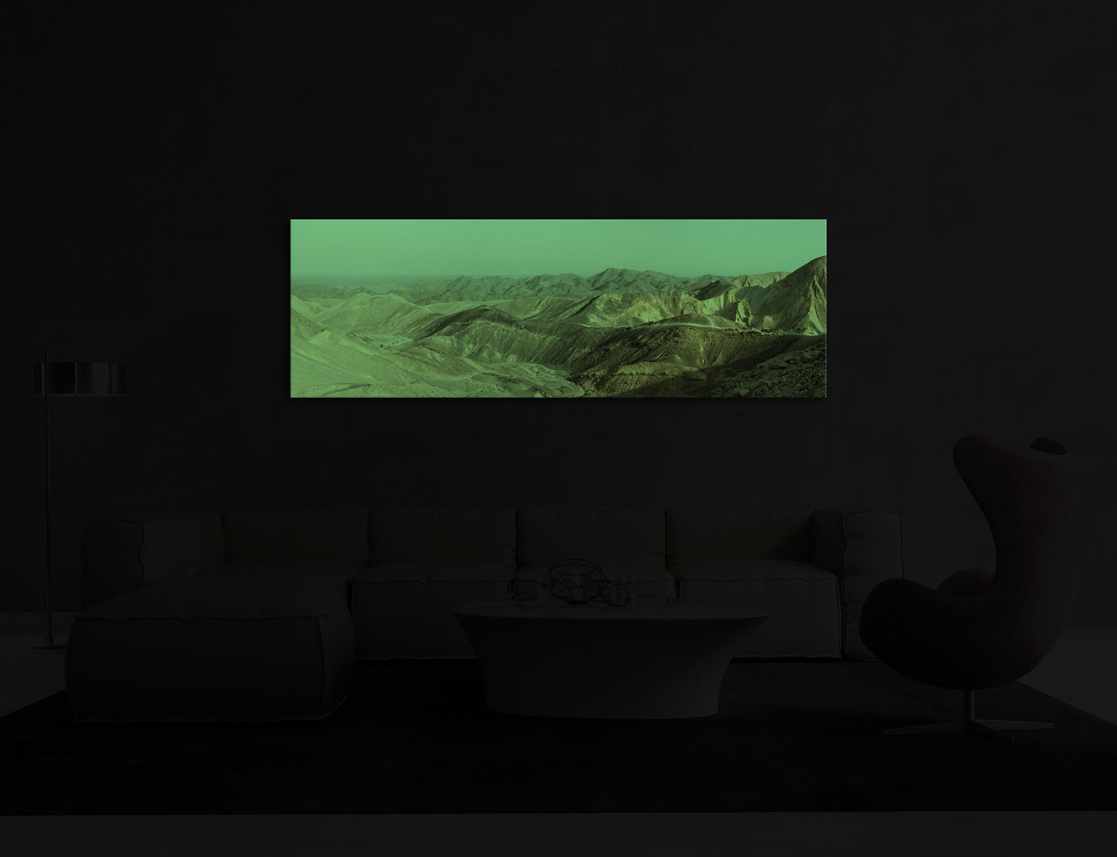 Landscapes No. 111, glowing in a room at night