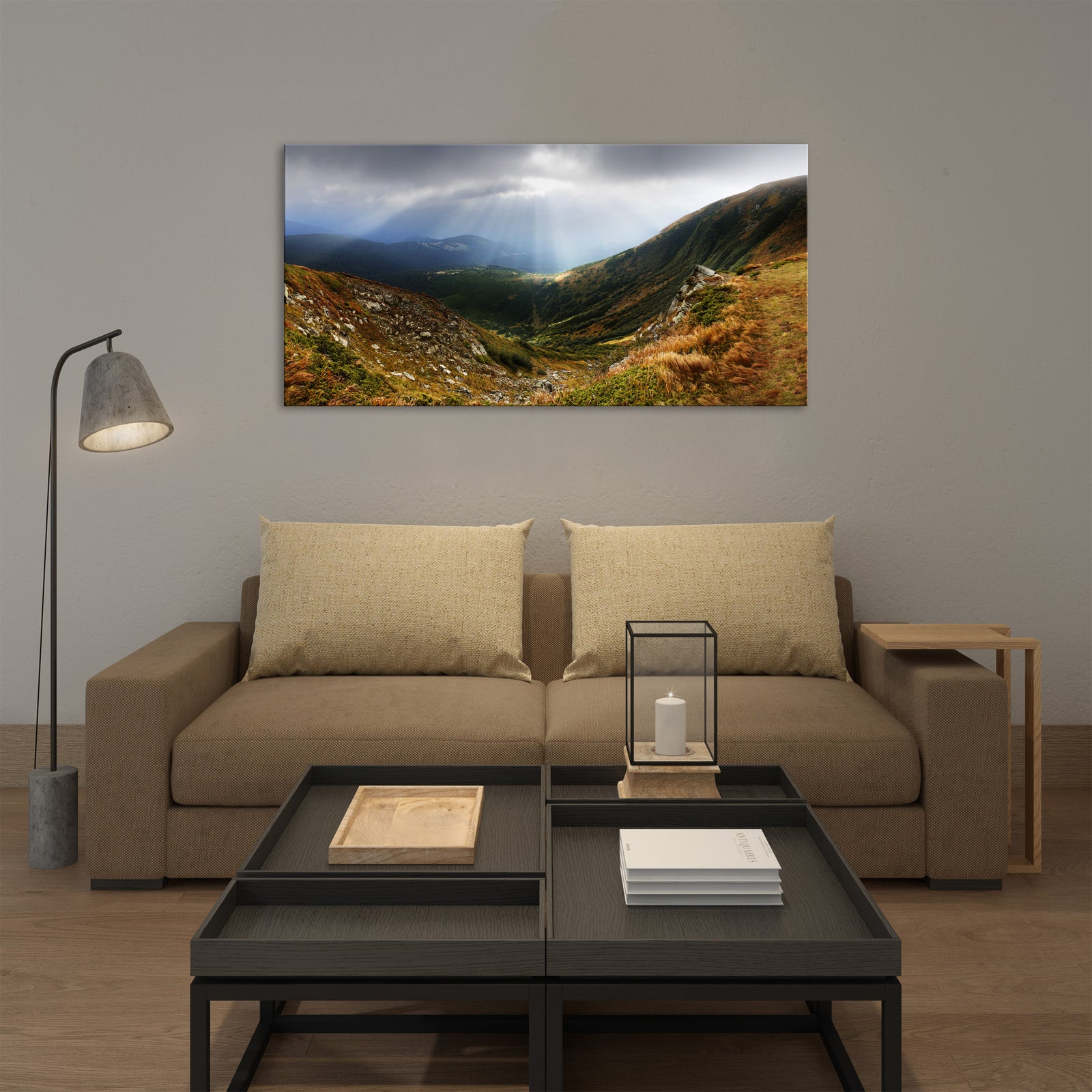 Landscapes No. 112, shown framed in a room by day