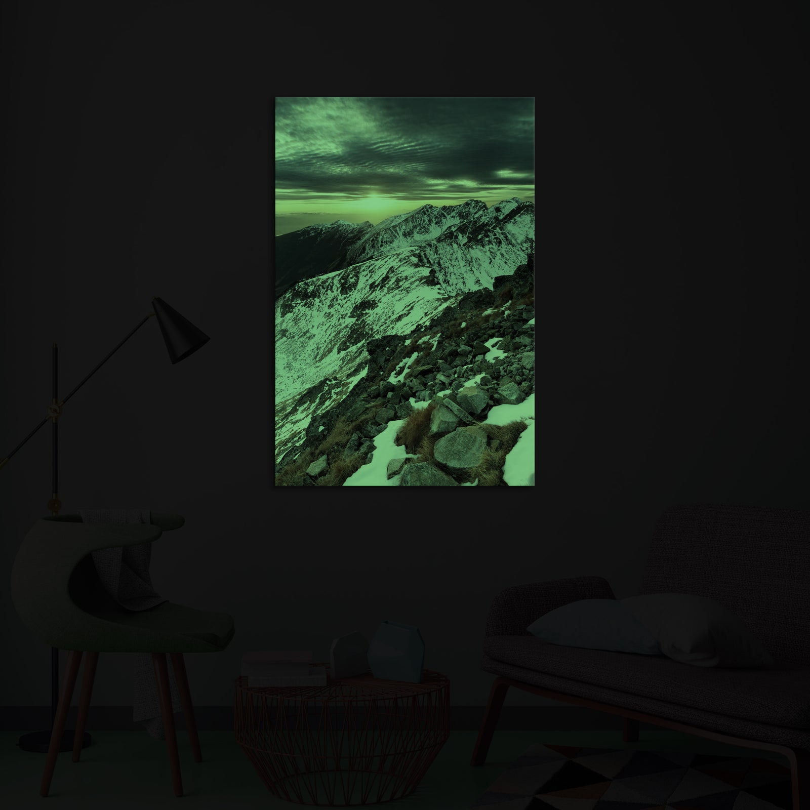 Landscapes No. 113, glowing in a room at night