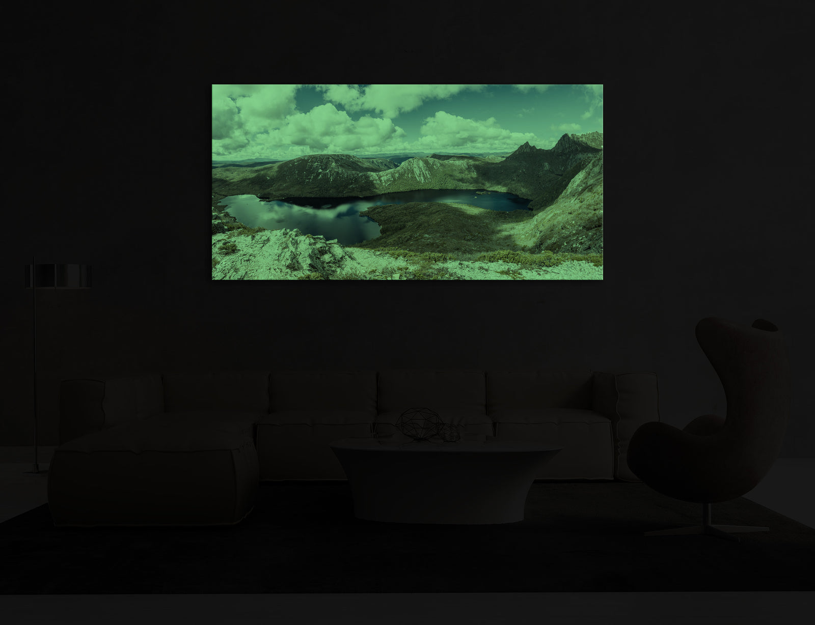 Landscapes No. 114, glowing in a room at night