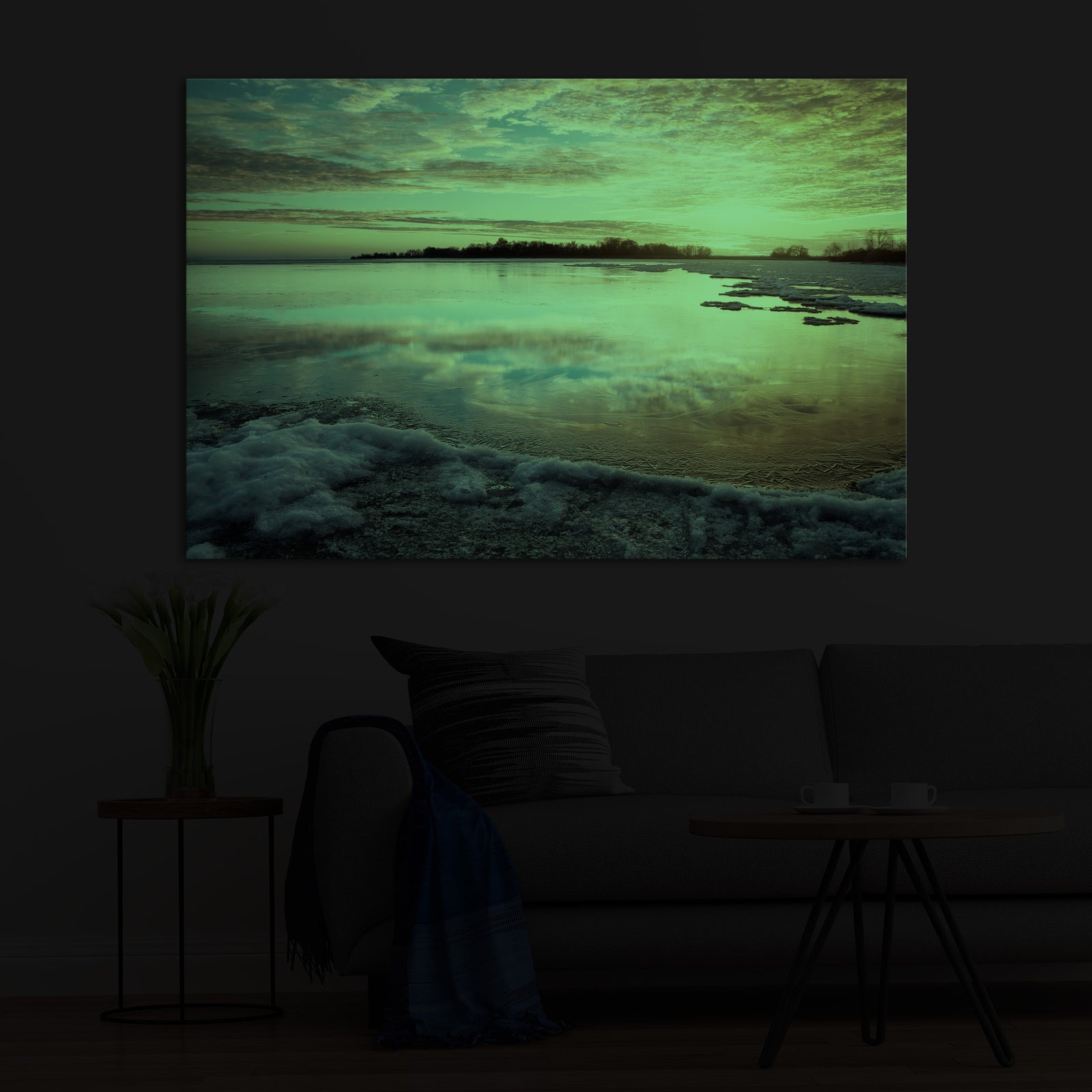 Landscapes No. 115, glowing in a room at night