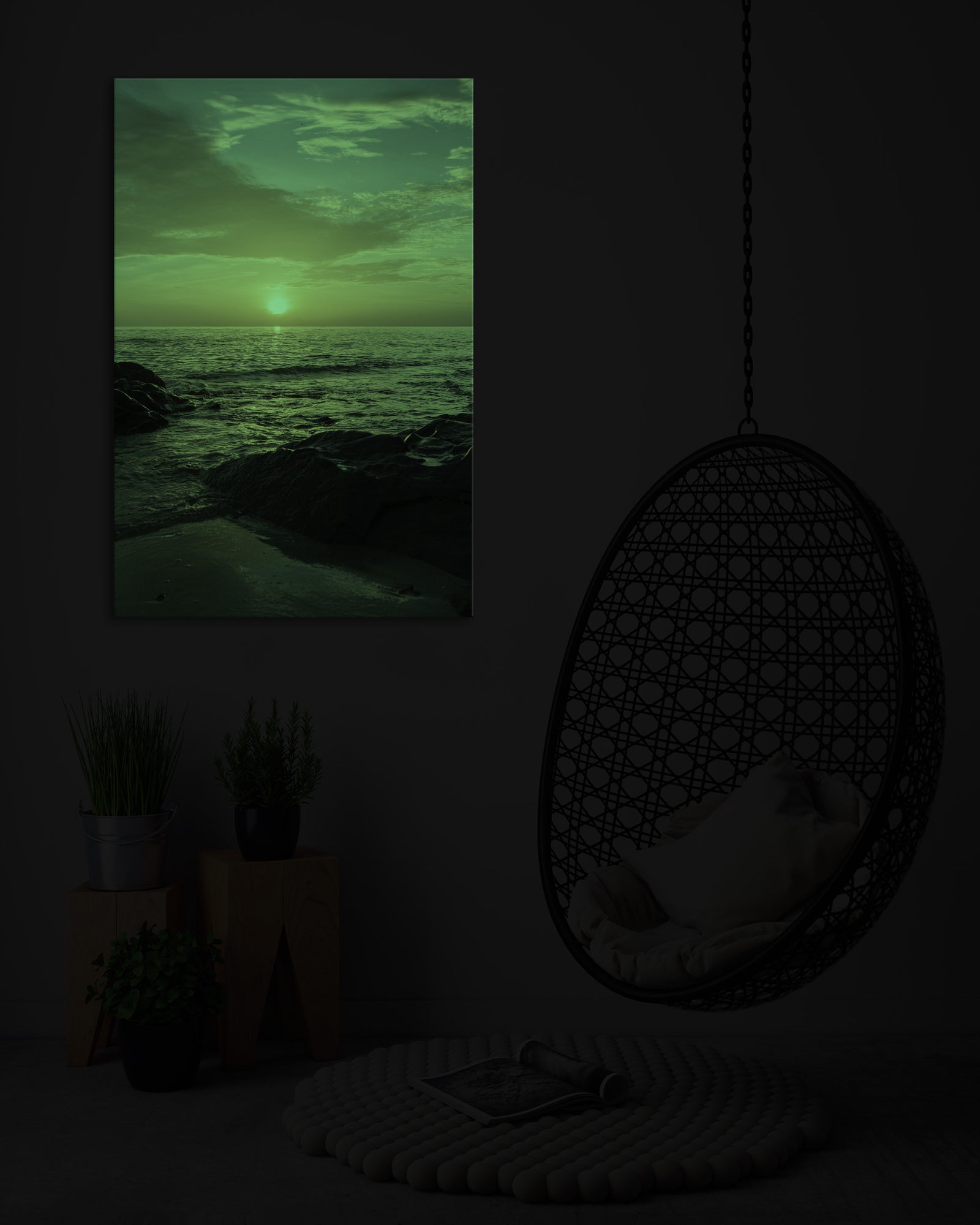Landscapes No. 116, glowing in a room at night