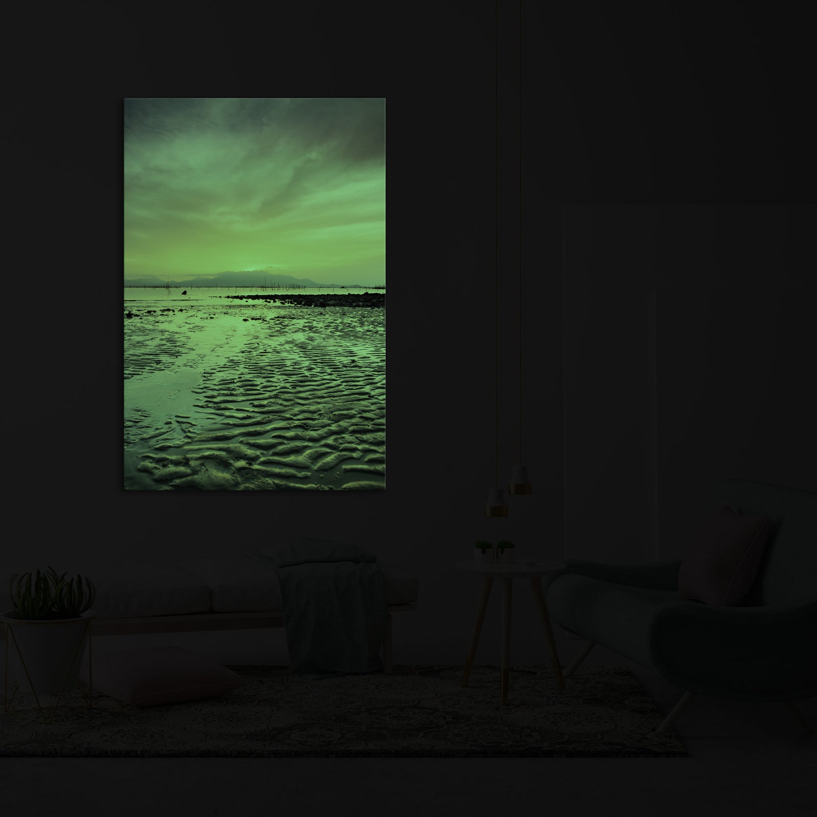 Landscapes No. 117, glowing in a room at night