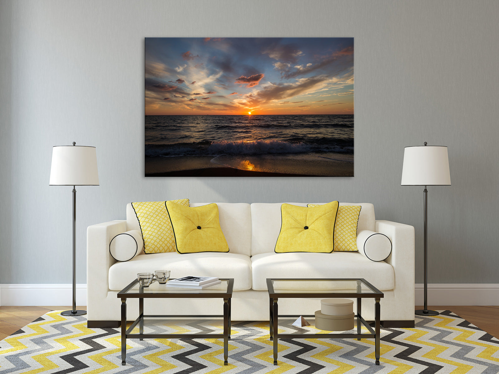 Landscapes No. 120, shown framed in a room by day