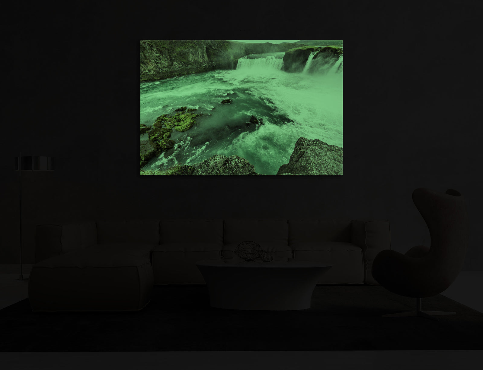 Landscapes No. 121, glowing in a room at night