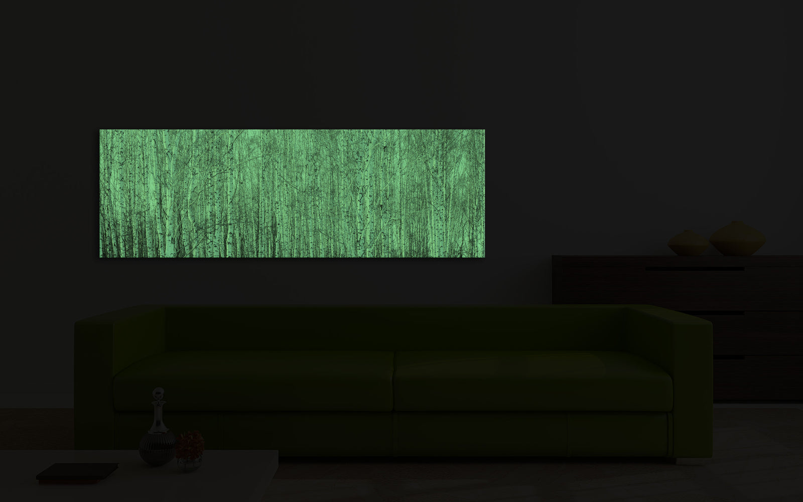 Landscapes No. 123, glowing in a room at night