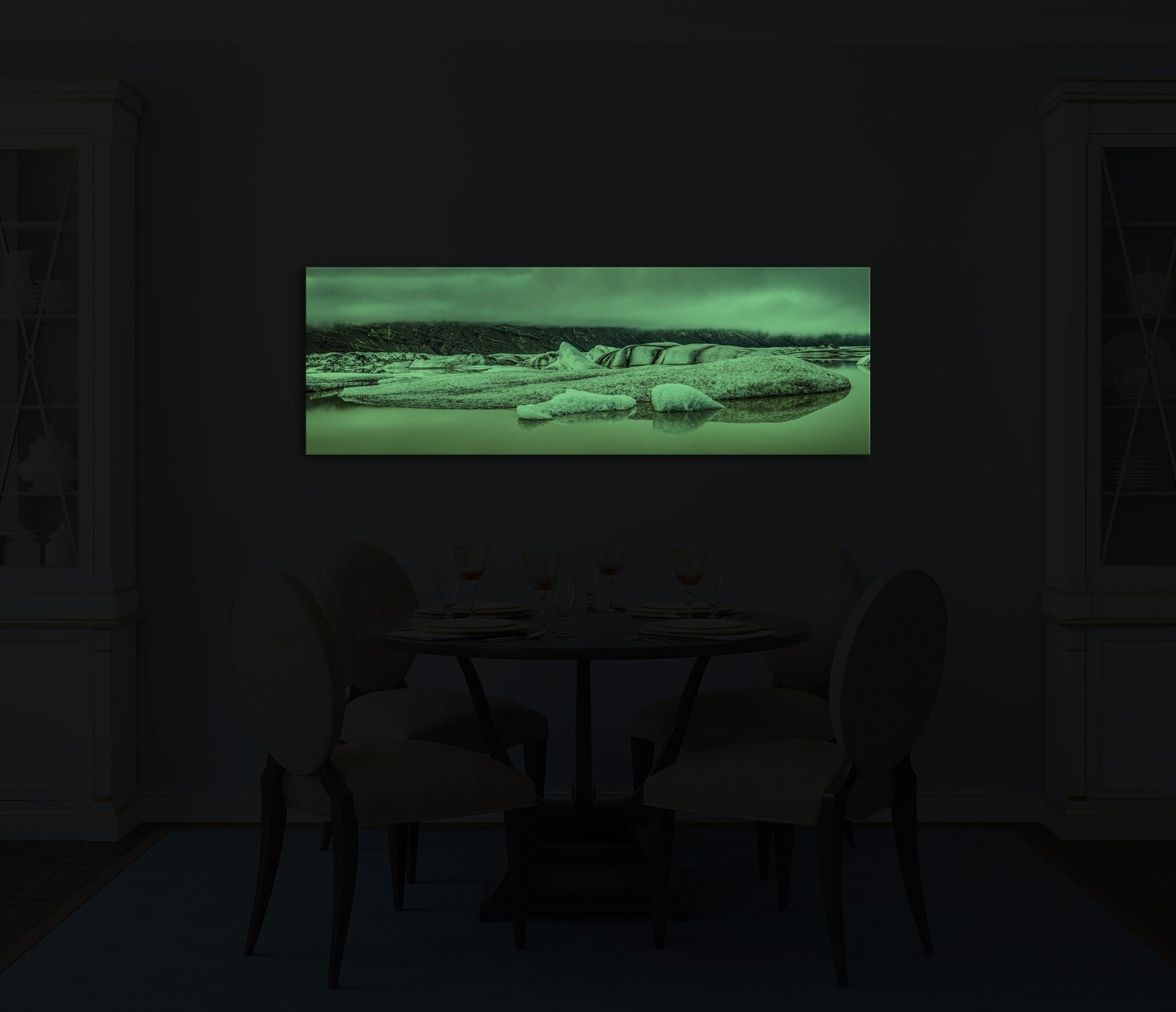 Landscapes No. 126, glowing in a room at night